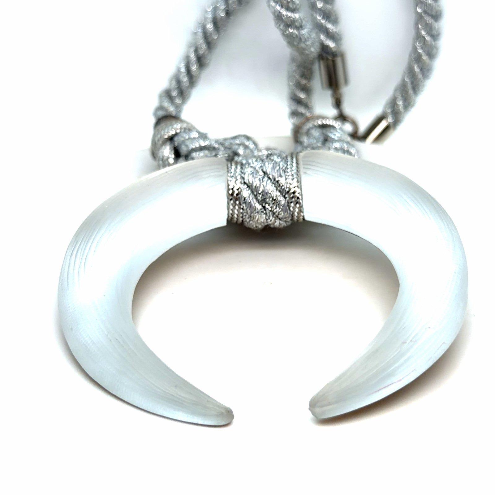 Lucite Horn Silver Woven Cord Necklace