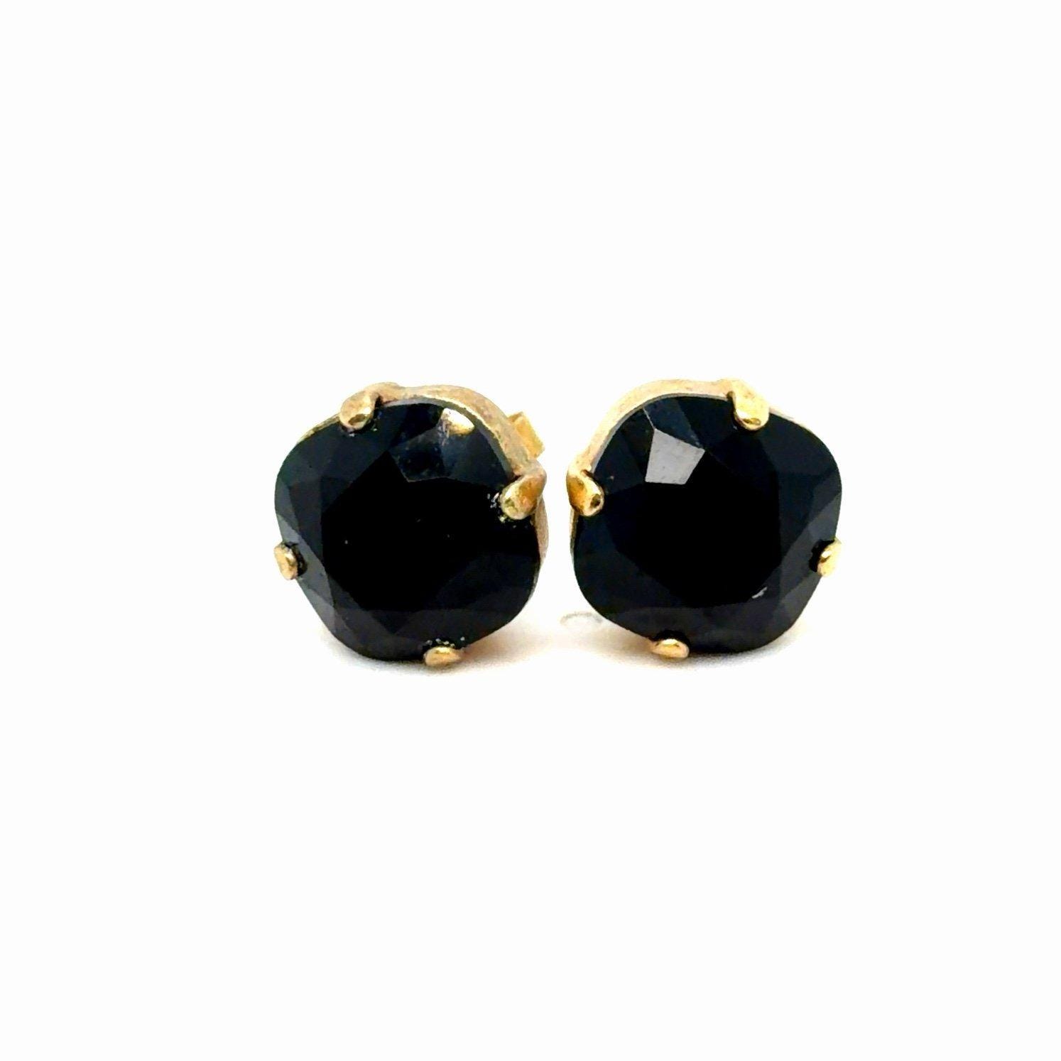 Black Stone Cushion Cut Stud Earrings