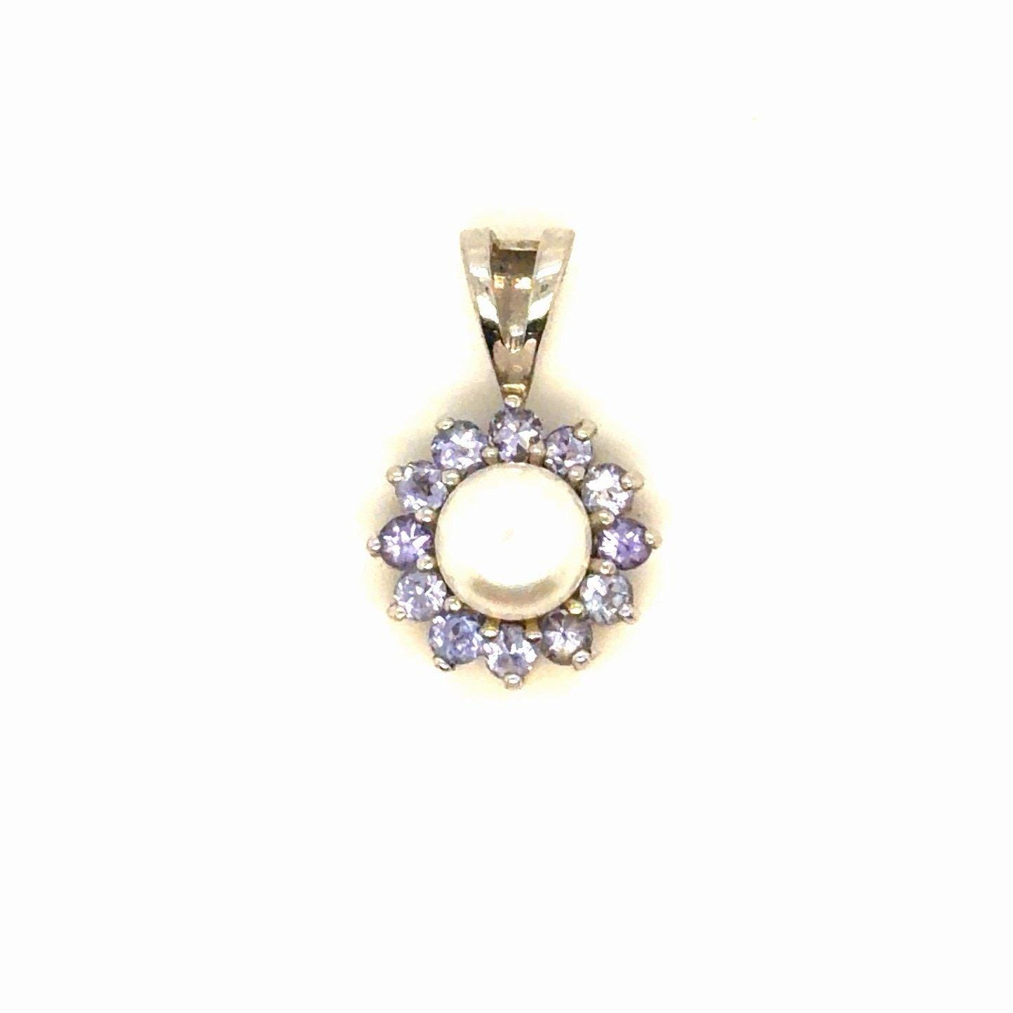 14K White Gold Pearl/Tanzanite Flower Pendant