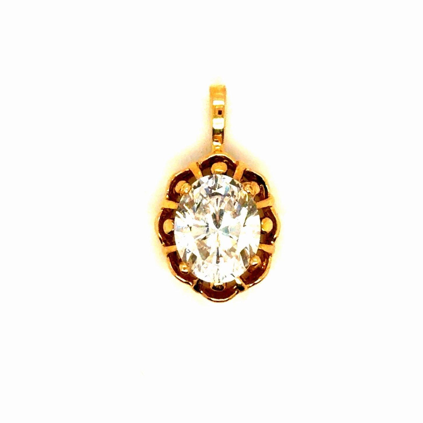 14k Yellow Gold Oval Shaped Cz Pendant