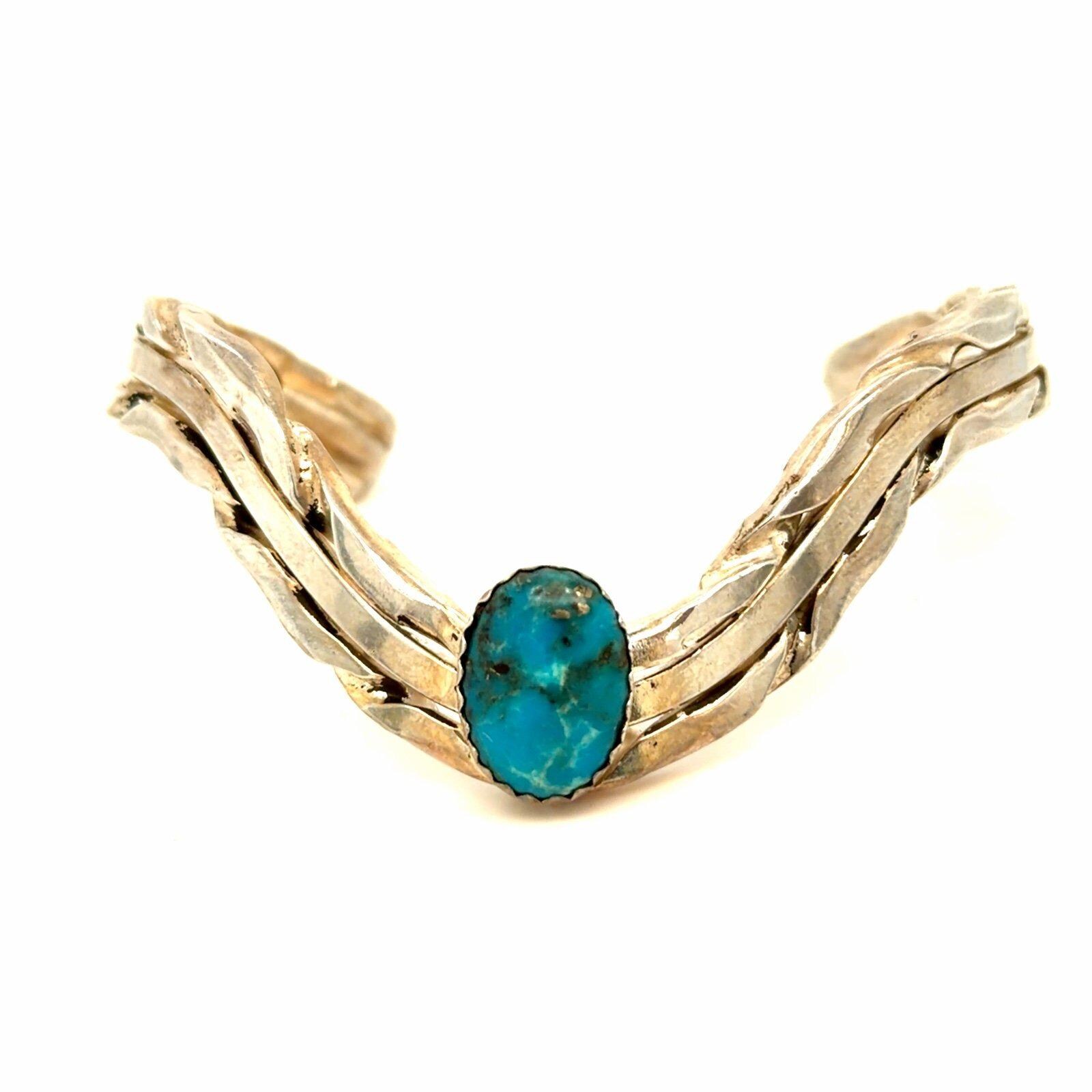 Sterling Silver  V Design Turquoise Cuff