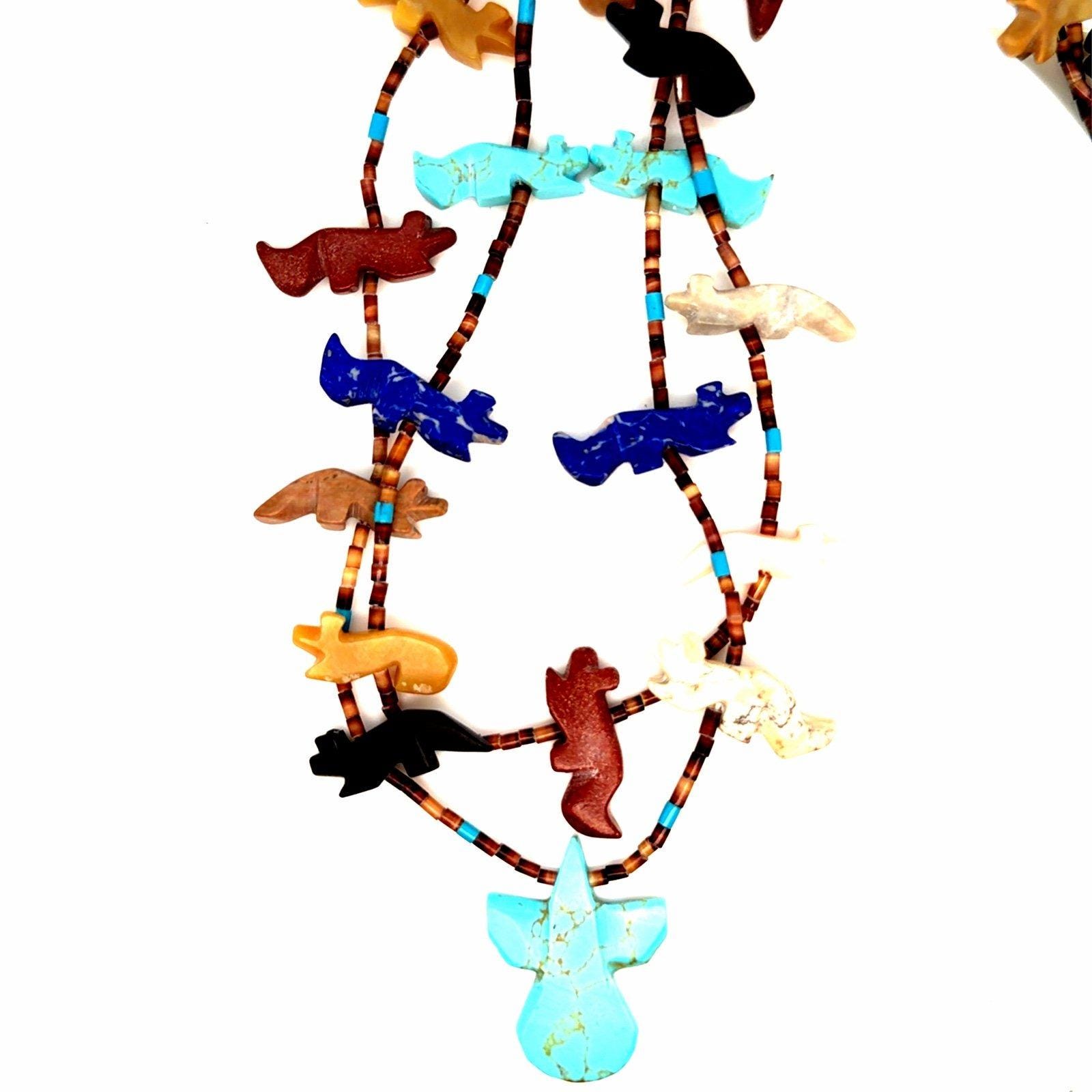 Double Strand Zuni Fetish Multicolor Bird Necklace