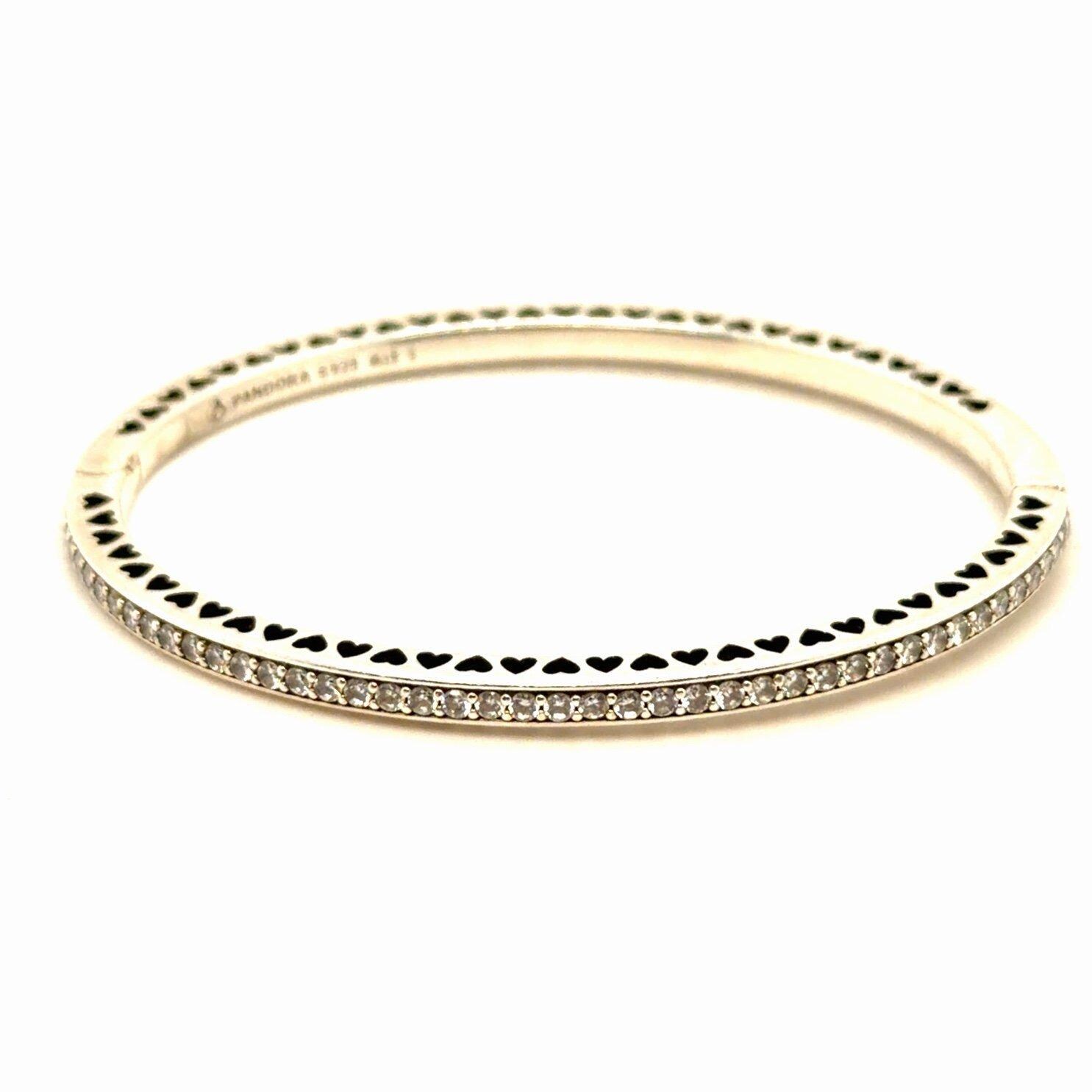 Pandora Radiant Hearts Cz/White Enamel Bangle