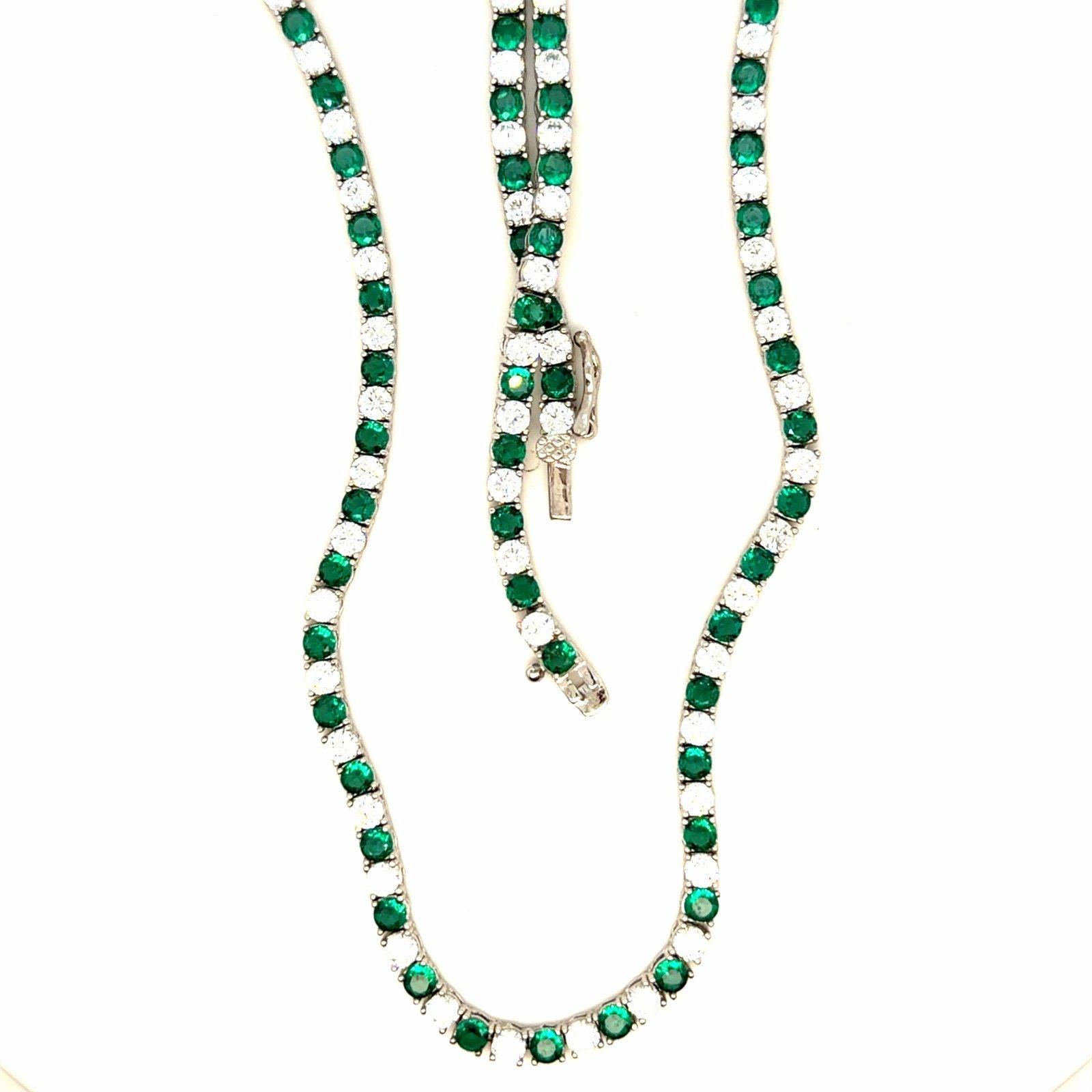 Silver 925 Emerald/Cz Tennis Necklace