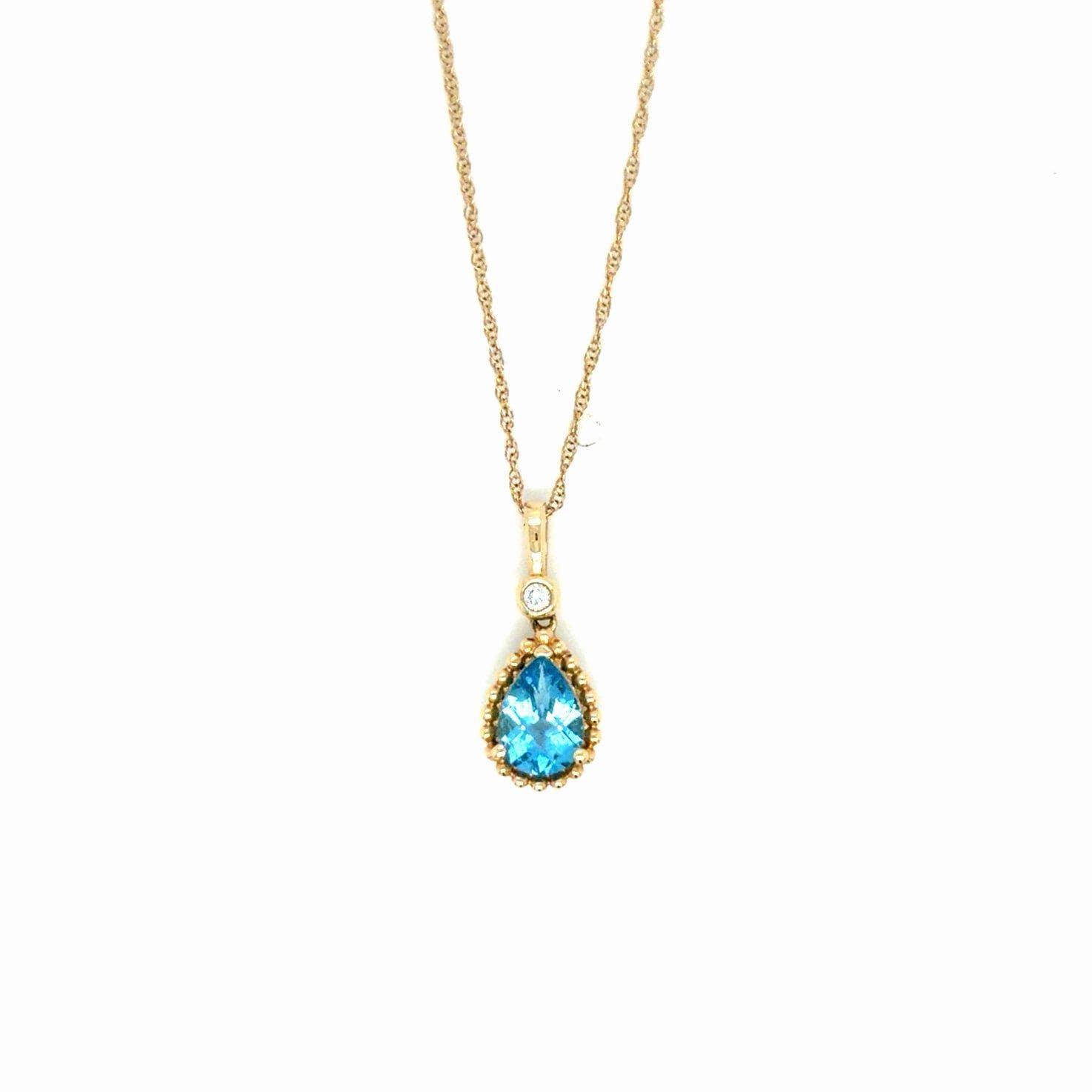 Lovely 14K Gold Blue Topaz/Diamond Necklace