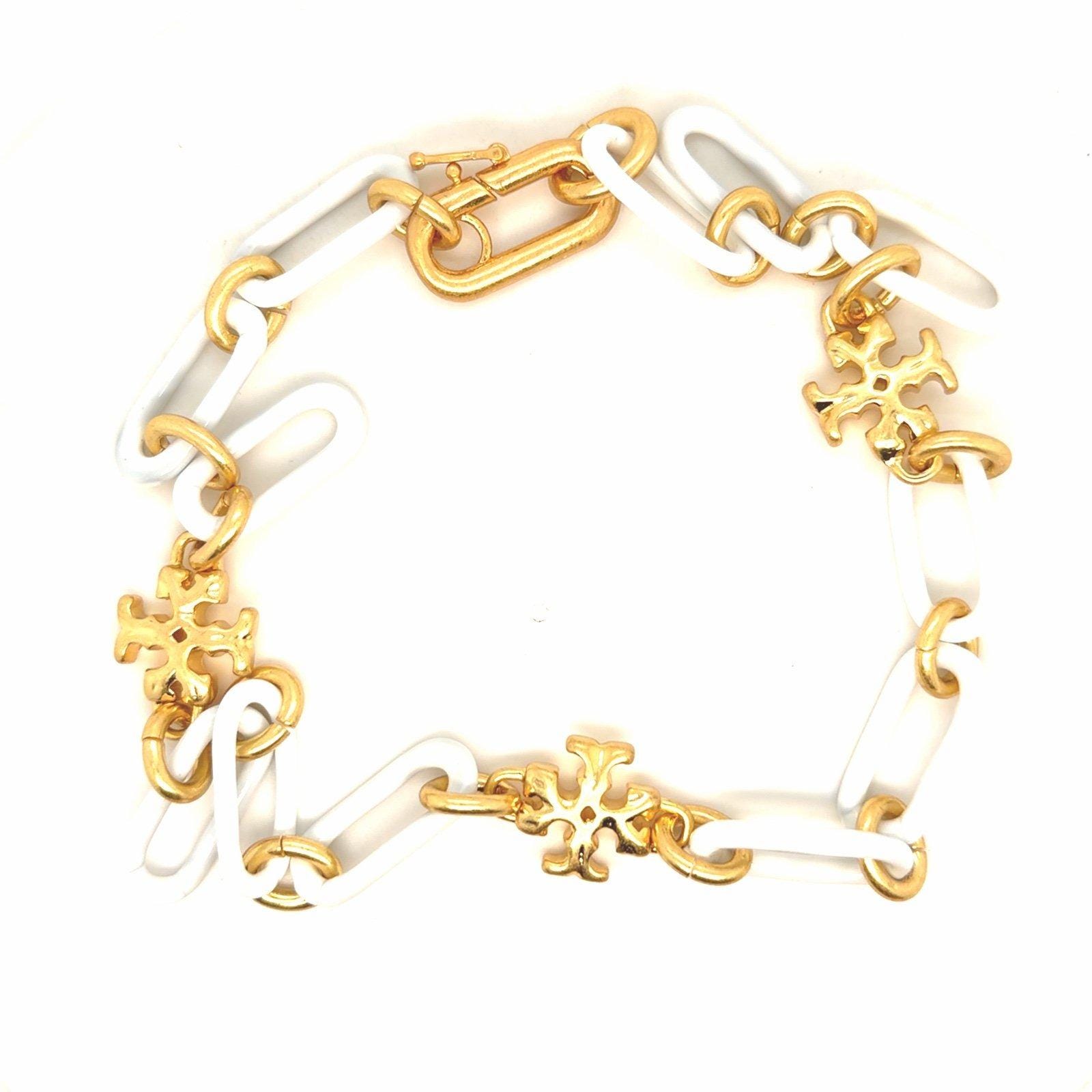 Tory Burch Roxanne White Enamel/Gold Link Necklace