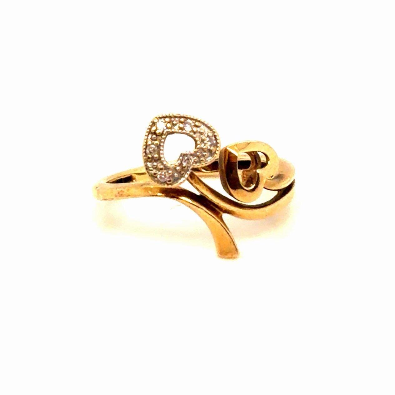 10K Gold Double Heart Diamond Bypass Design Ring