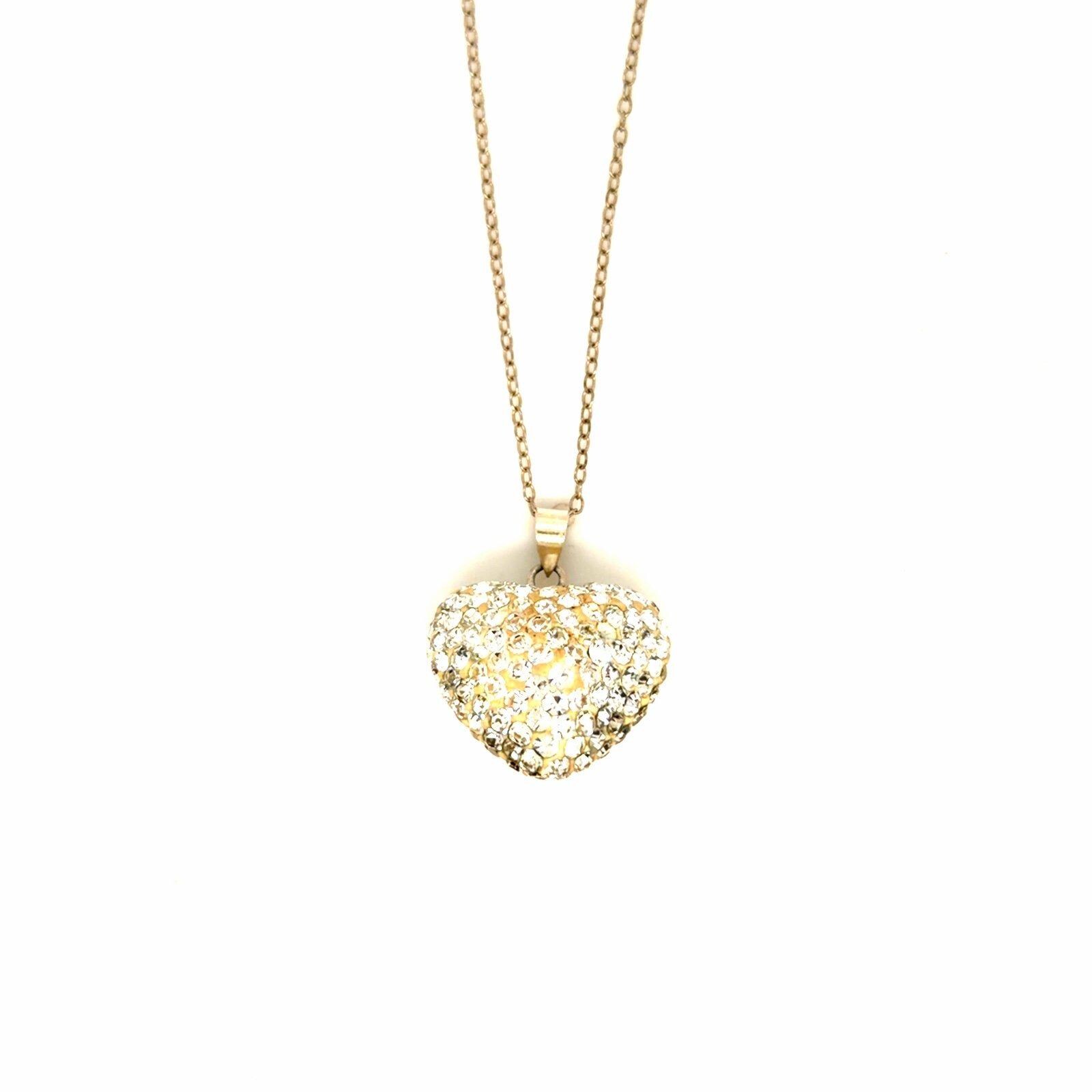 Sterling Silver 925 Pave Crystals Heart Necklace