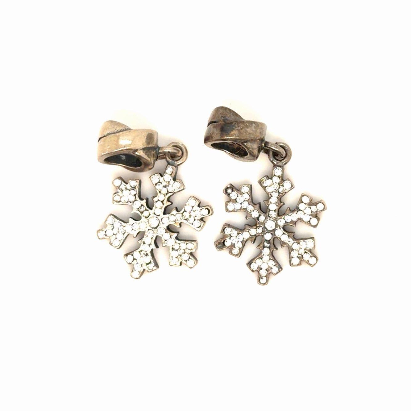 2 Silver 925 Cz Snowflake Dangle Charms