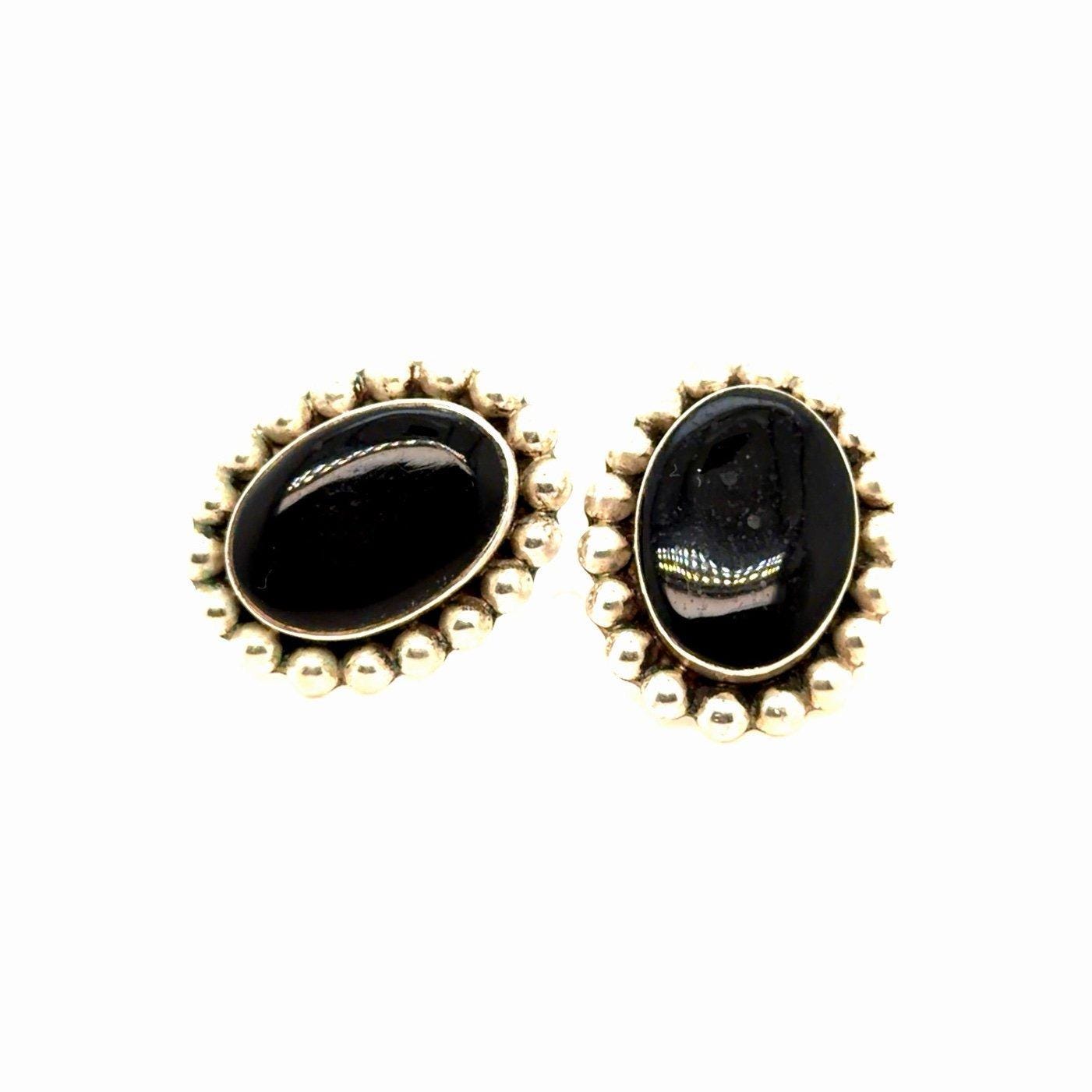 925 Mexico Black Onyx Dotted Stud Earrings