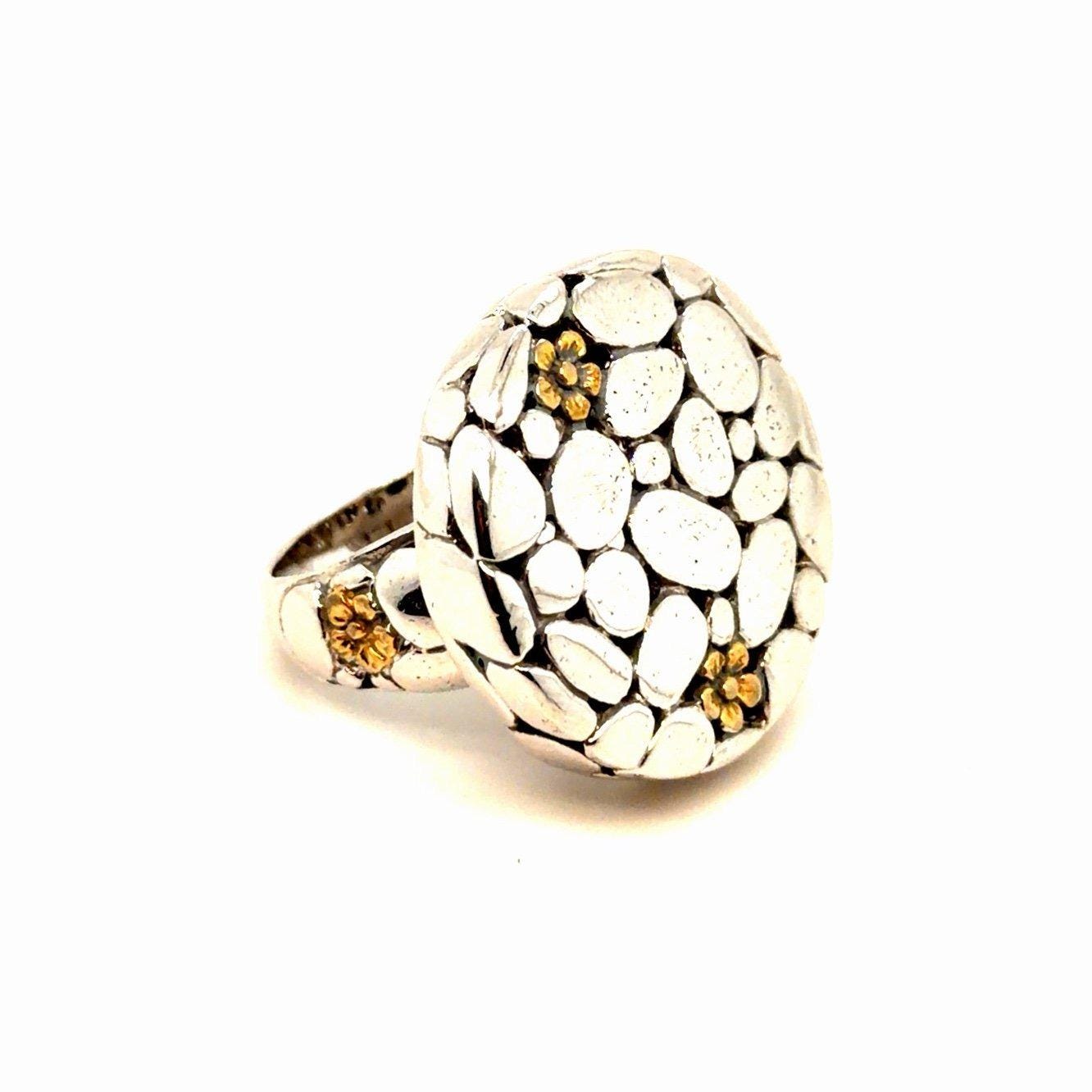 Silver Dot with Gold Flower Ring