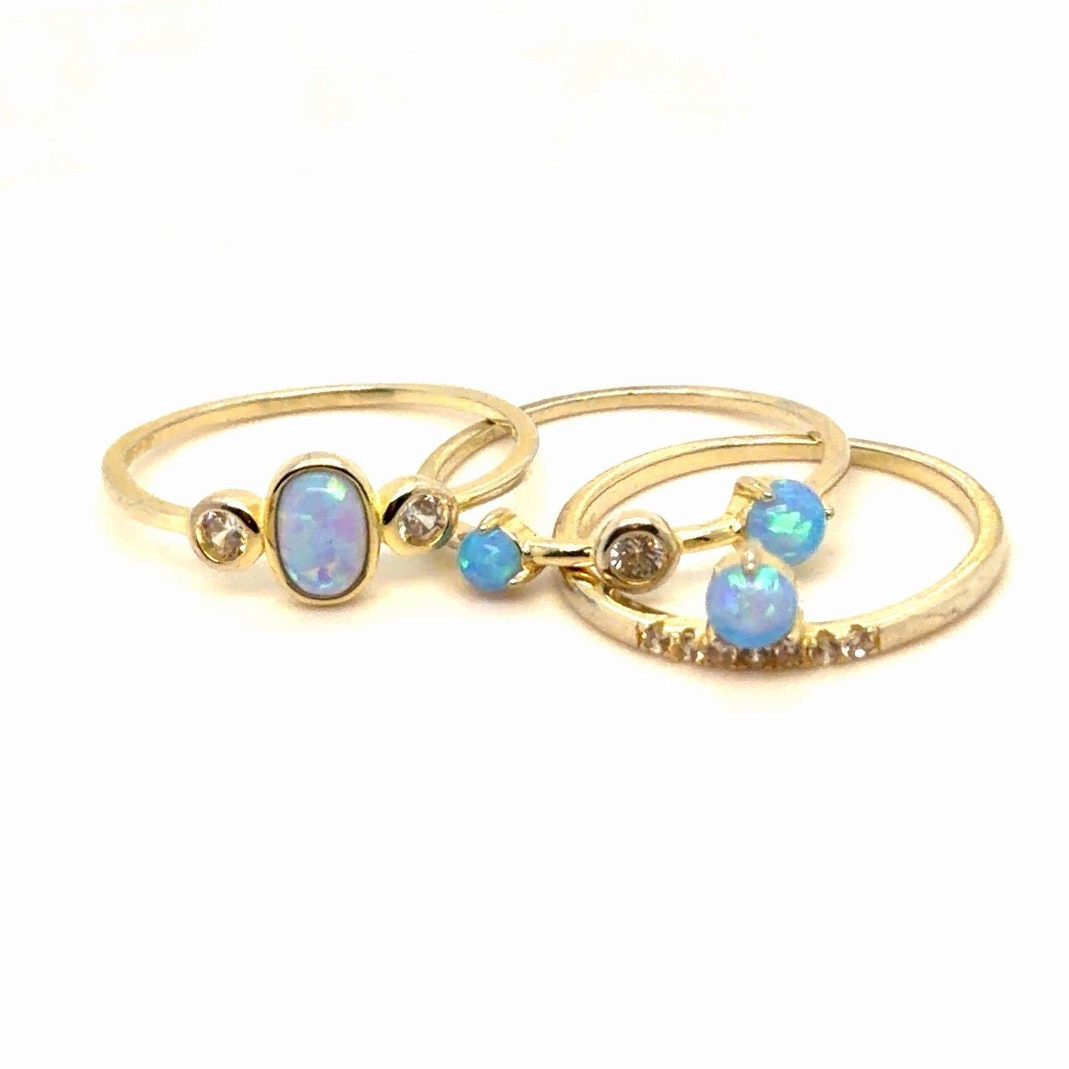 Gold Vermeil 925 Opal Rings Set (3 Pcs)