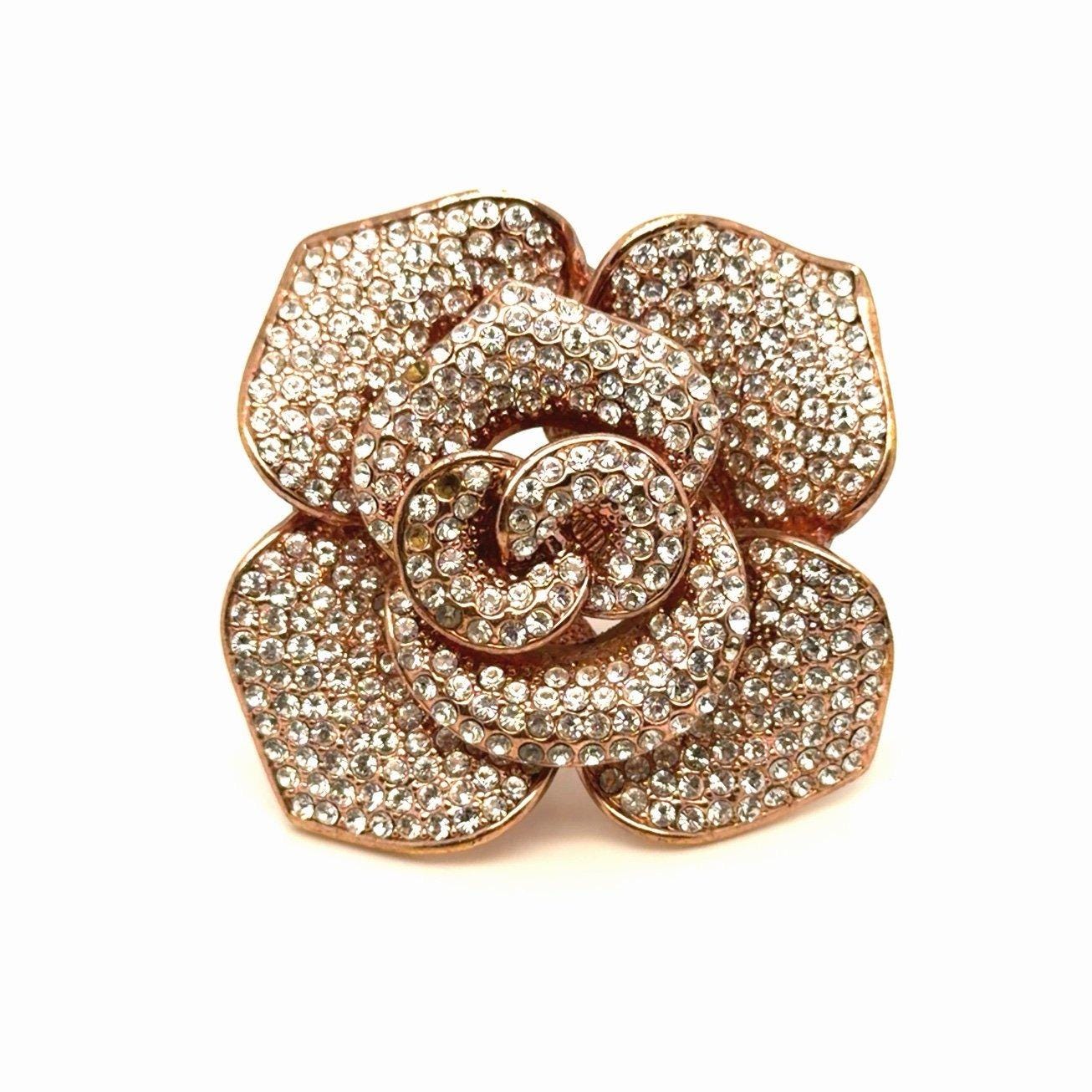 Joan Boyce Pave Crystals Rose Flower Ring