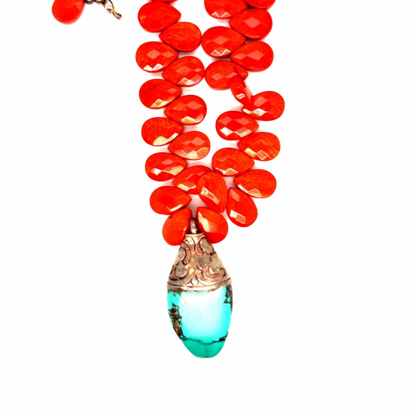 Stunning Red Beaded Stones Turquoise Necklace