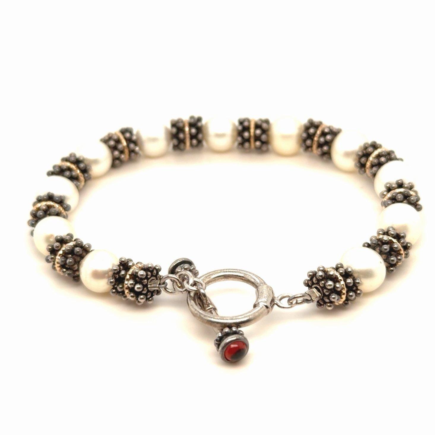 925 14K Pearl Garnet Toggle Bracelet