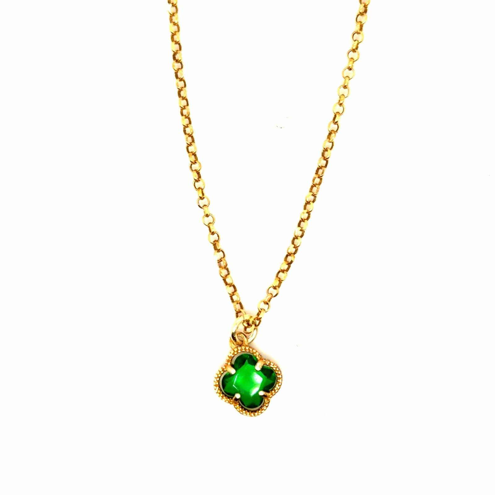 925 Gold Vermeil Emerald Clover Necklace