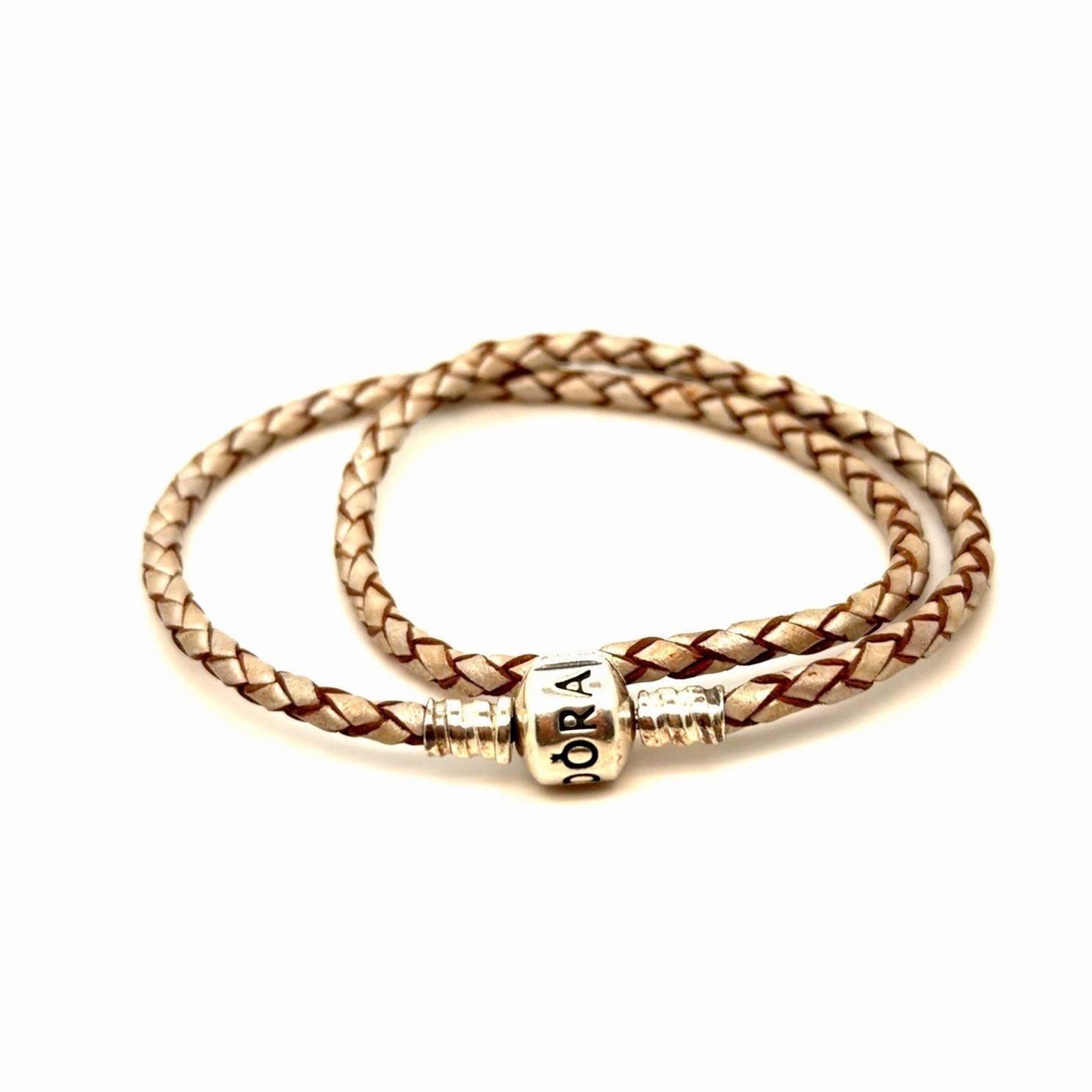 Pandora White/Brown Braid Cord Wrap Bracelet