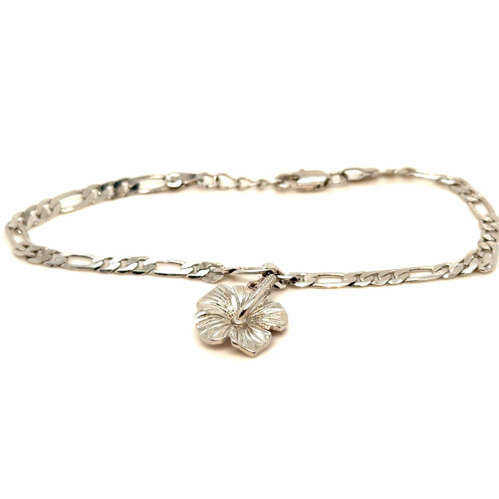 Silver Tone Hibiscus Charm Bracelet