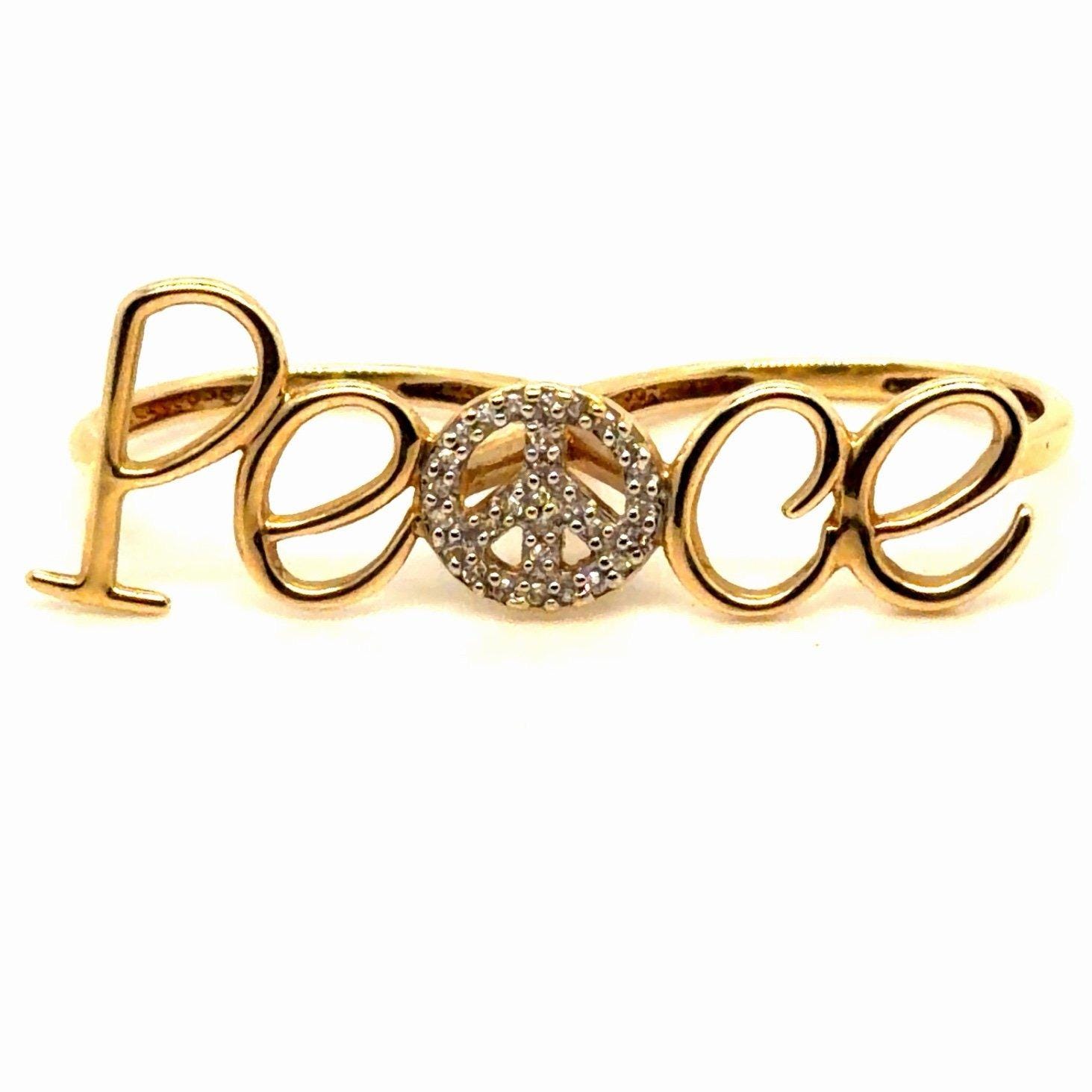 10K Gold Diamond Peace Double Ring
