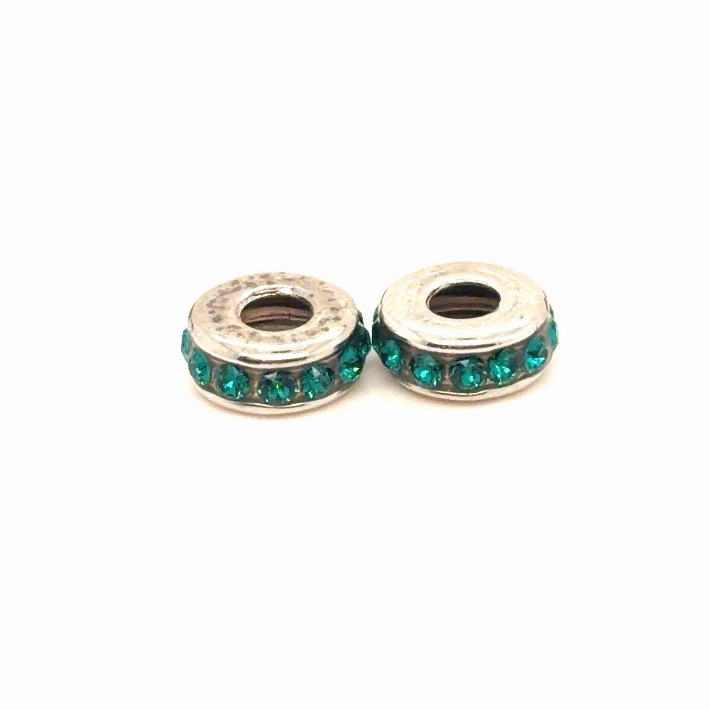 2 Italian Silver 925 Green Cz Spacer Charms