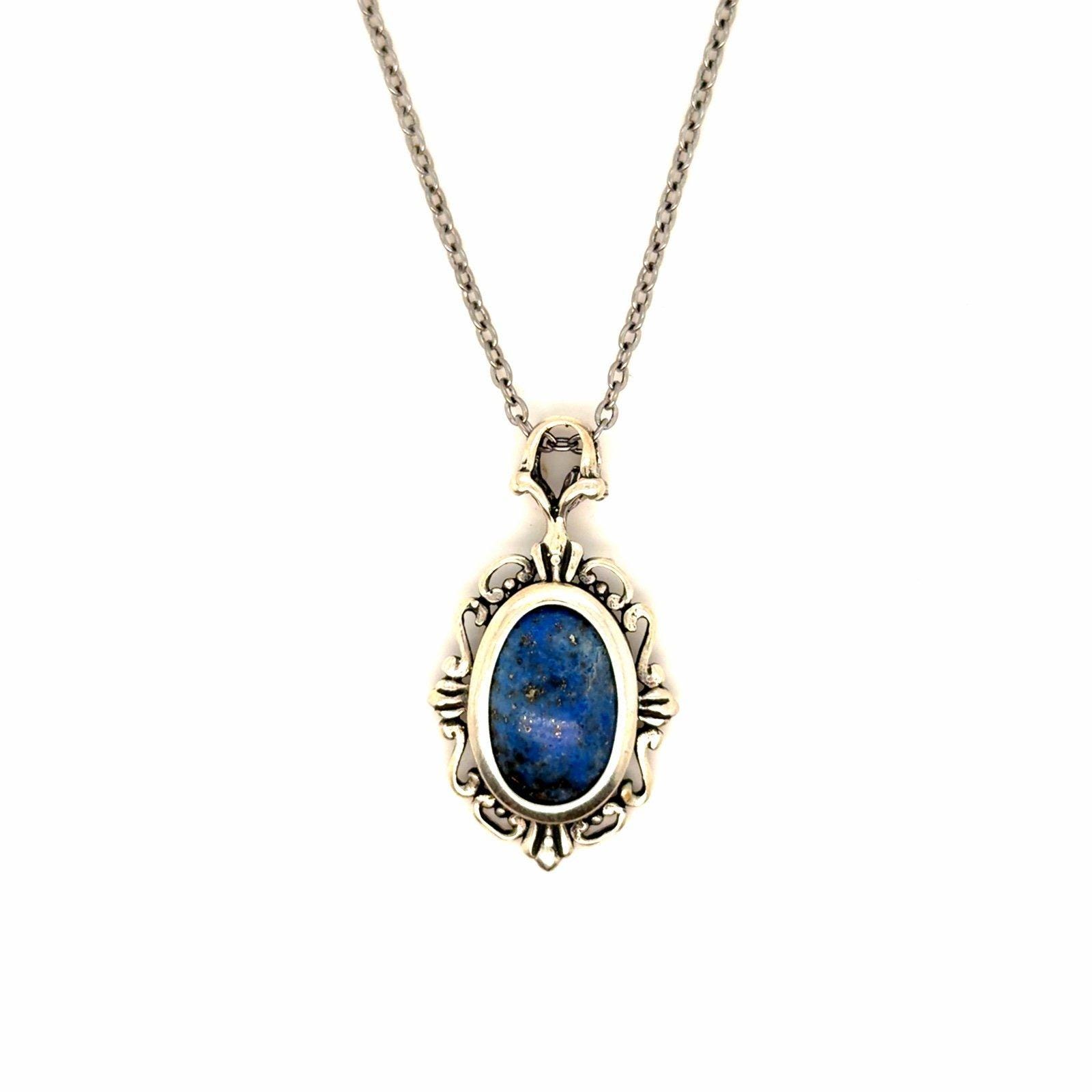 925 Blue Stone Pendant on Silver Plated Chain