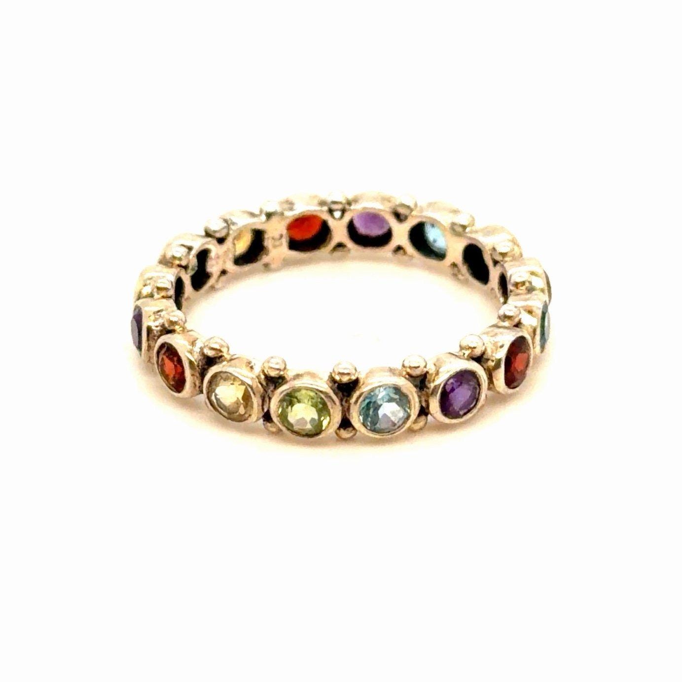 Silver 925 Multicolor Stones Eternity Ring