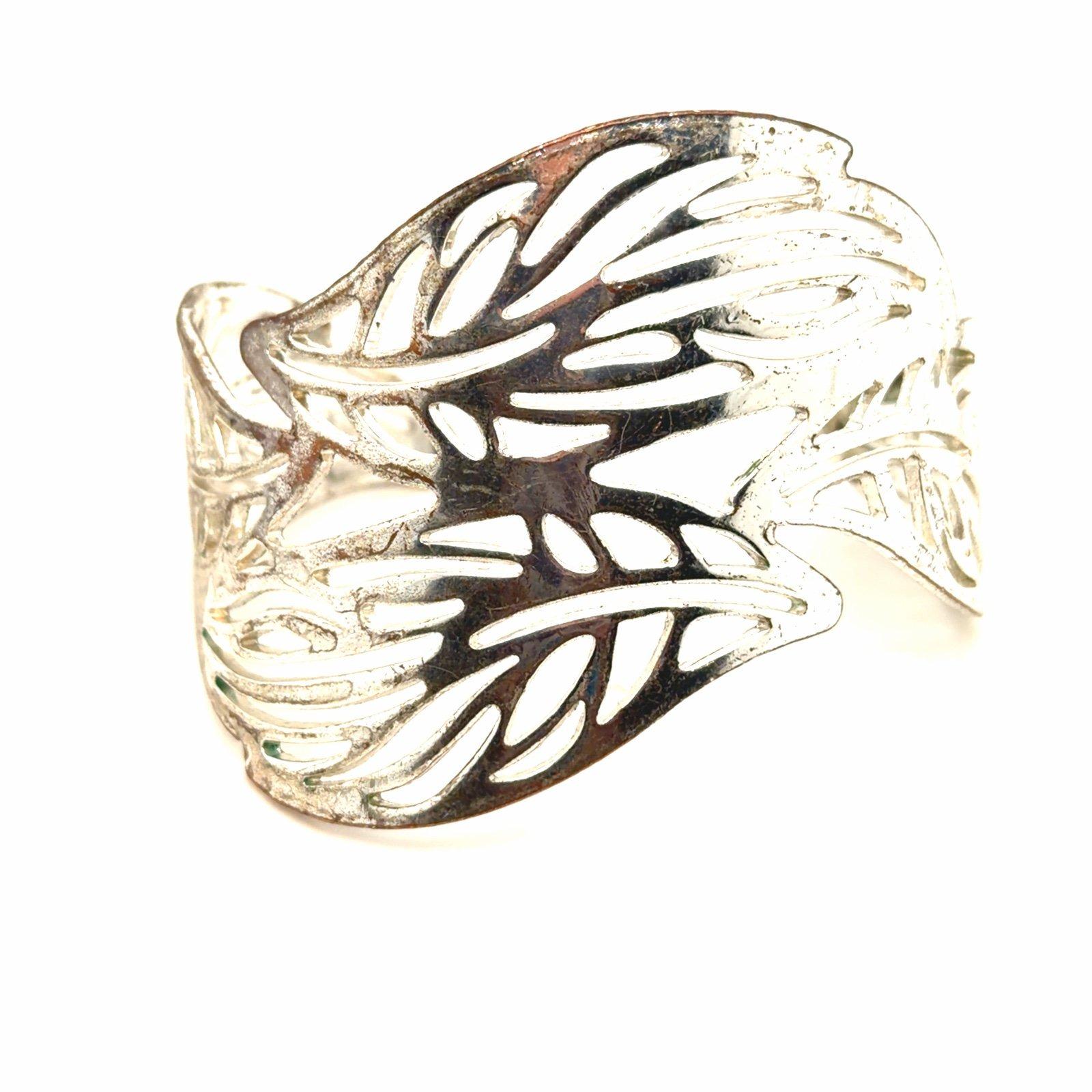 Silver Tone Leaf Cuff