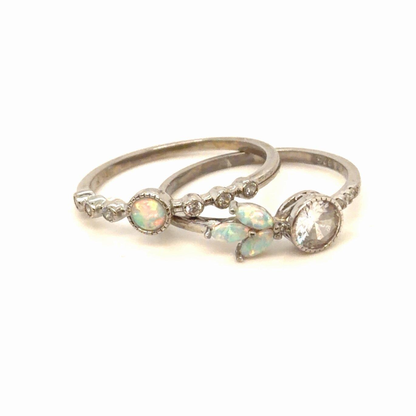 Silver 925 2 Piece Set Opal Rings