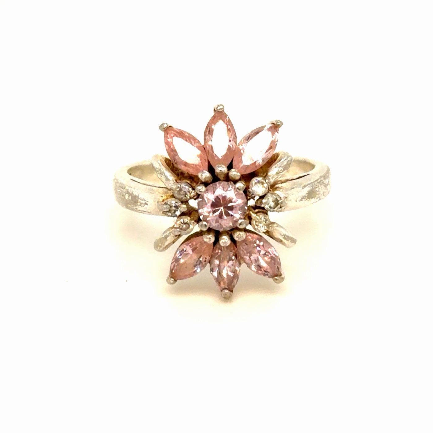 Silver 925 Pink/White Cz Flower Shaped Ring