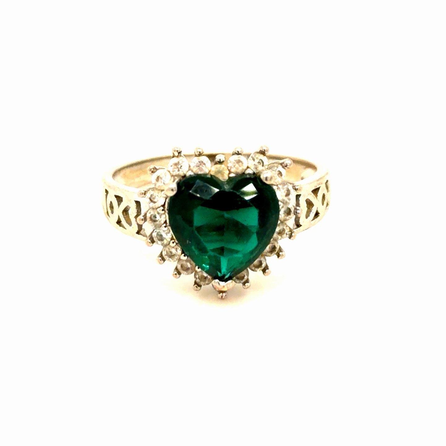 Stamped 925 Green Heart Shaped Stone Ring