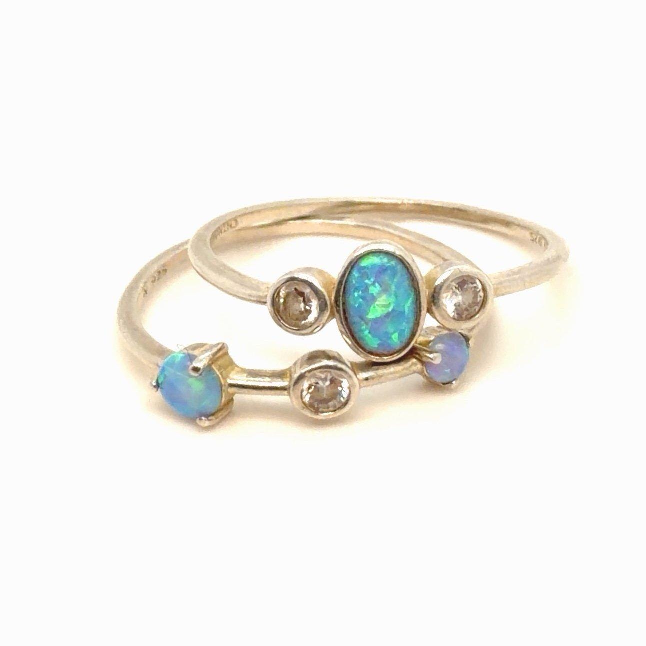 Sterling Silver 925 Stackable Opal Ring Set