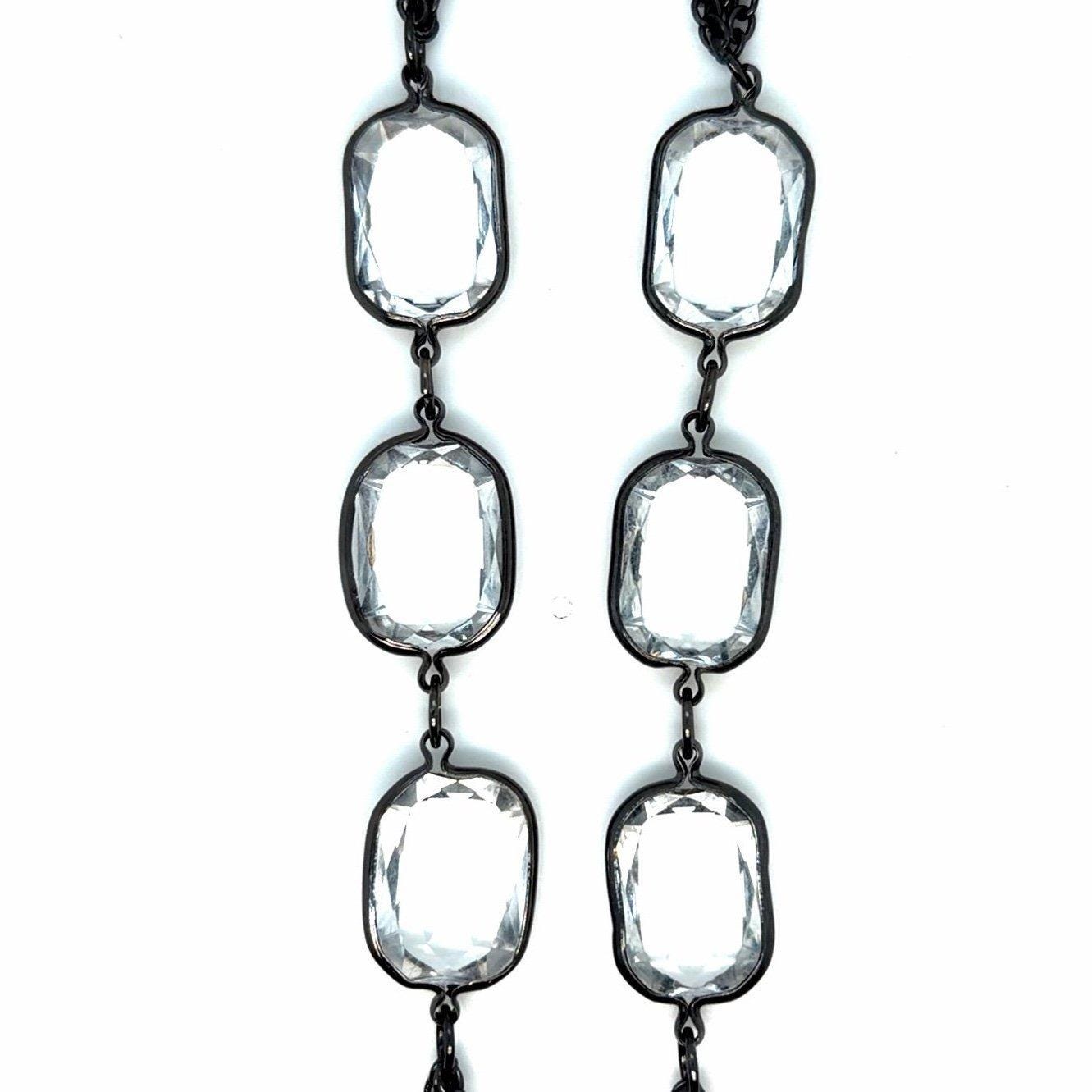 Long Gunmetal Crystal Necklace