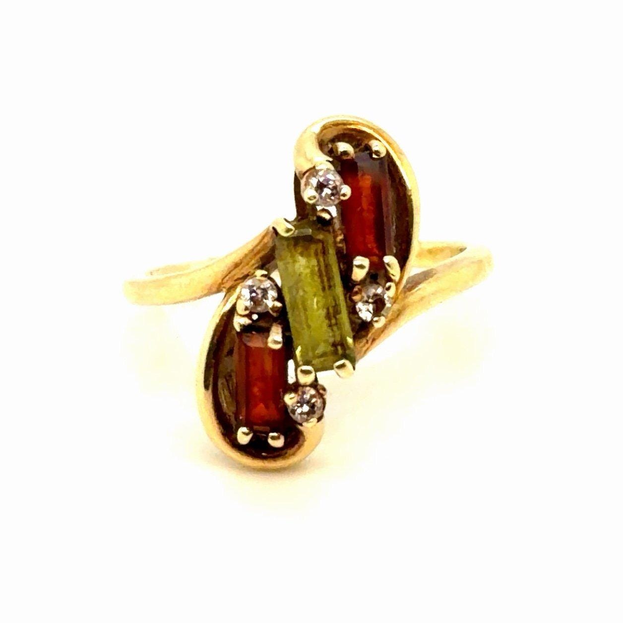 14K Gold Stone Ring with Diamonds