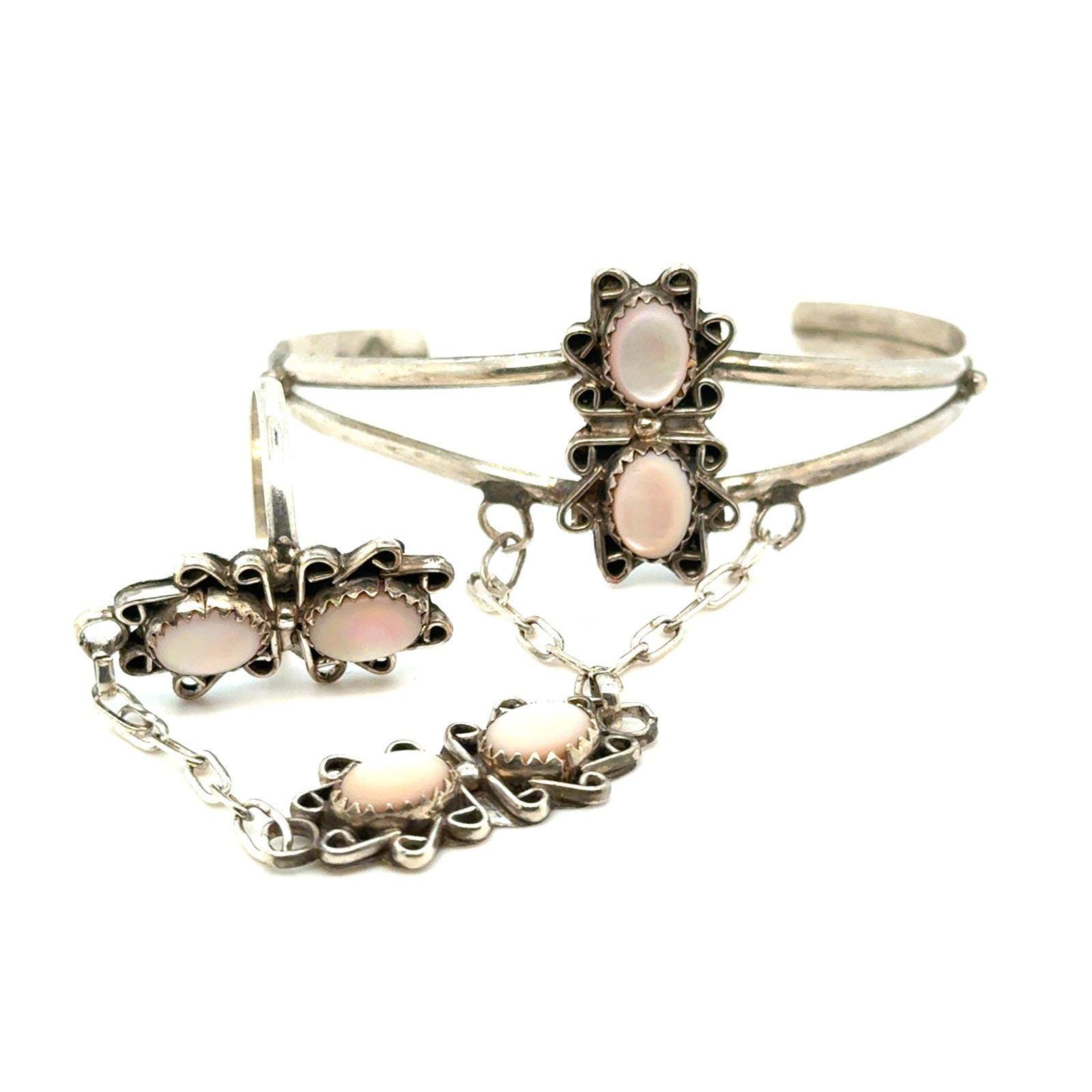 Sterling Pink Stones Cuff Ring