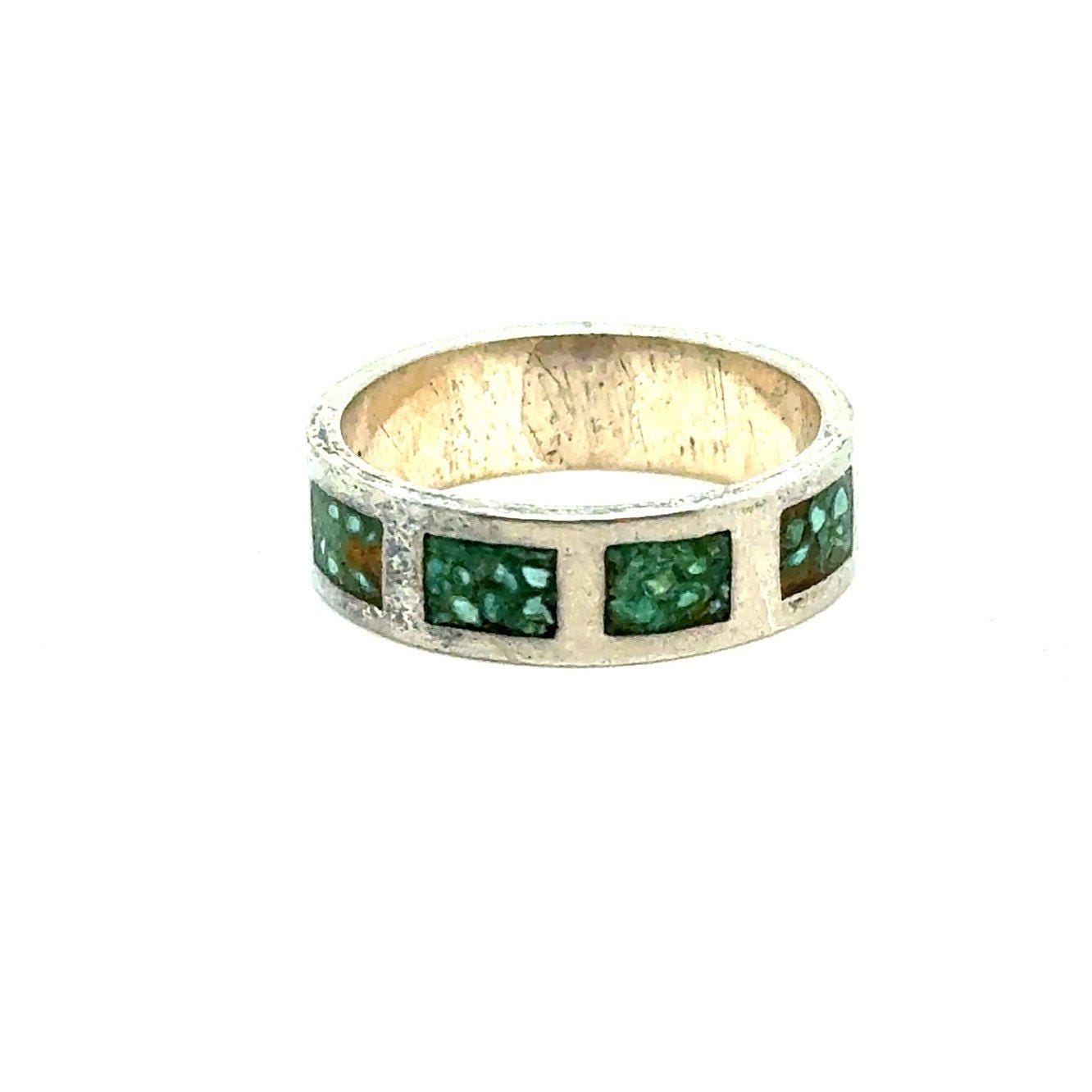 Vintage Sterling Green Inlay Band Ring