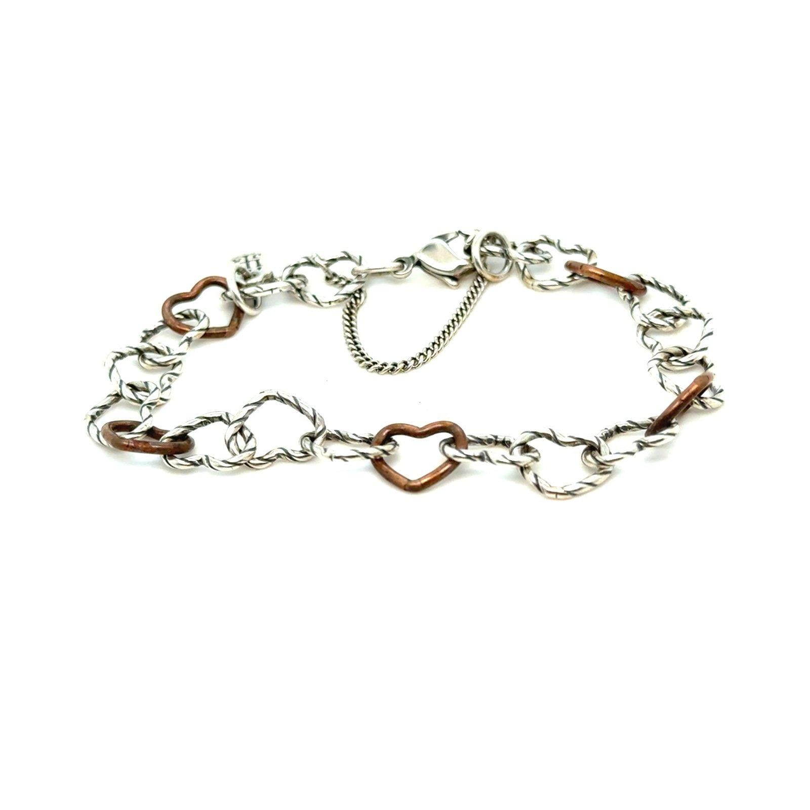 James Avery Twisted Wire Connected Heart Silver/Bronze Bracelet