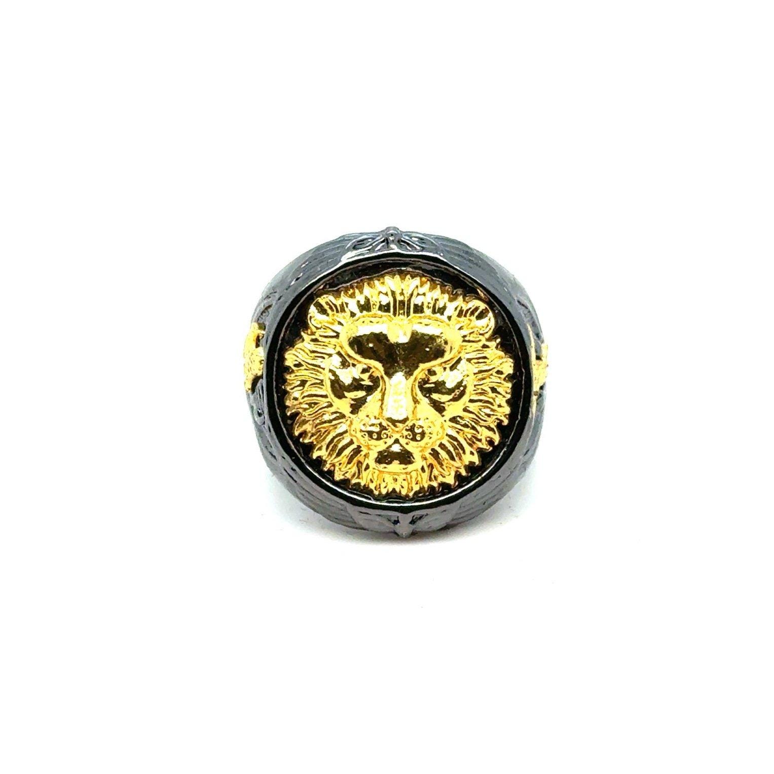Black Band Golden Lion Ring