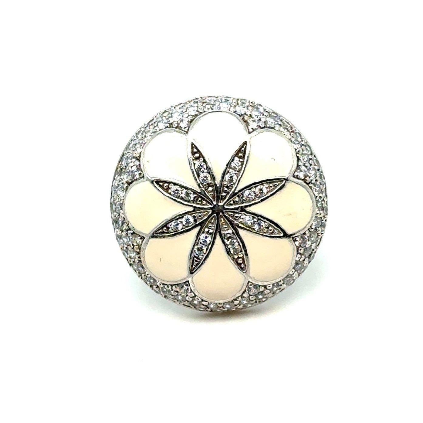Gorgeous Silver 925 White Enamel Flower Cz Ring