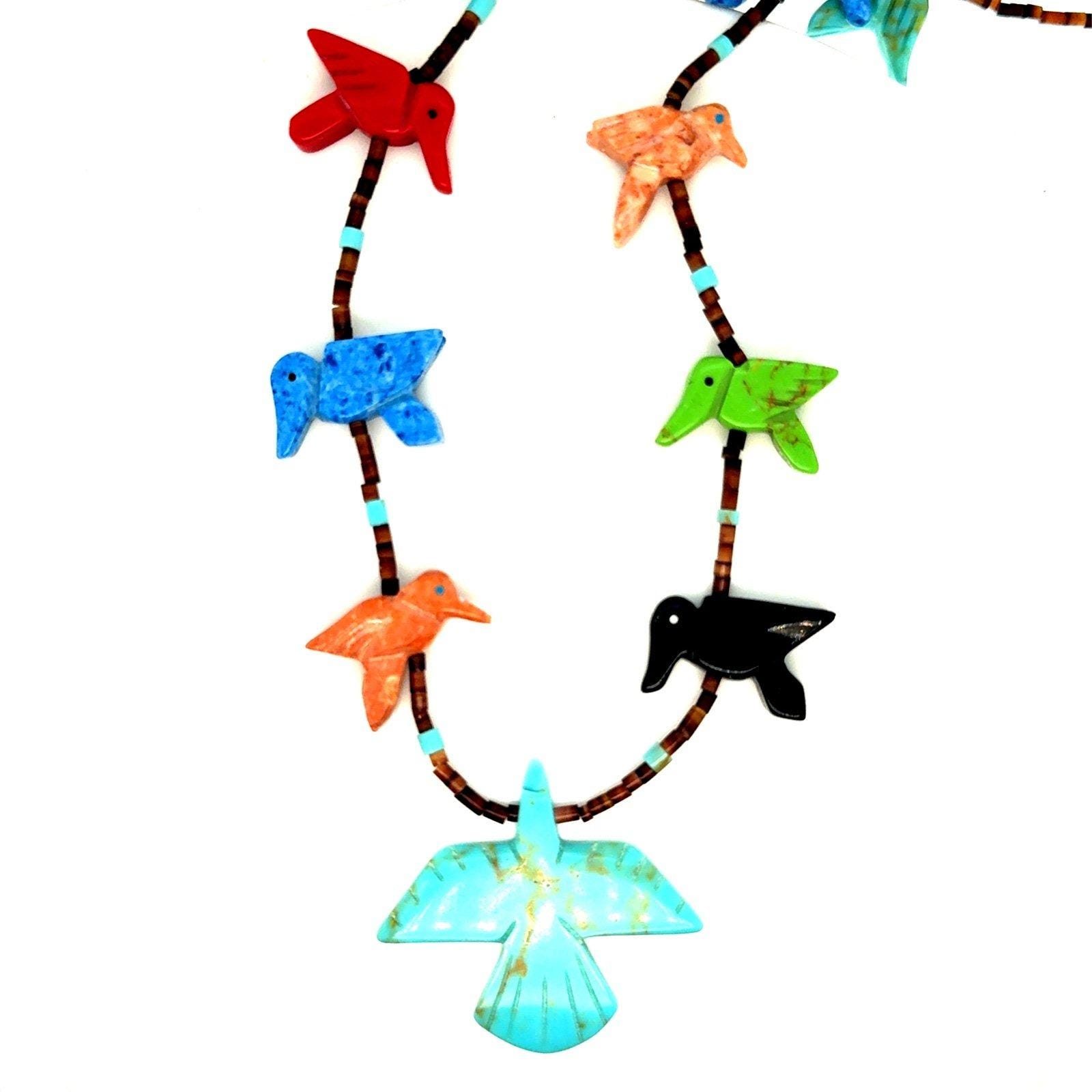 Vintage Zuni Fetish Carved Multicolor Birds Necklace