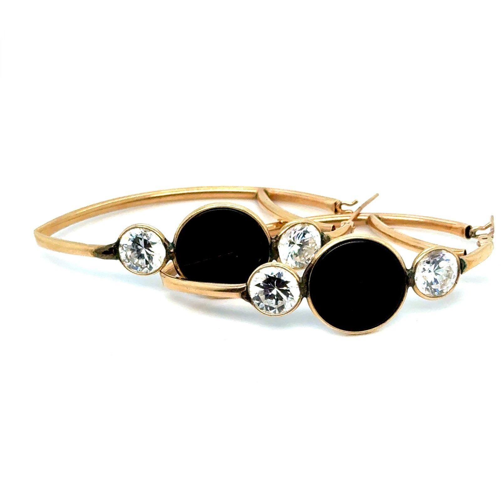 14K Gol Onyx/Cz Hoops Earrings