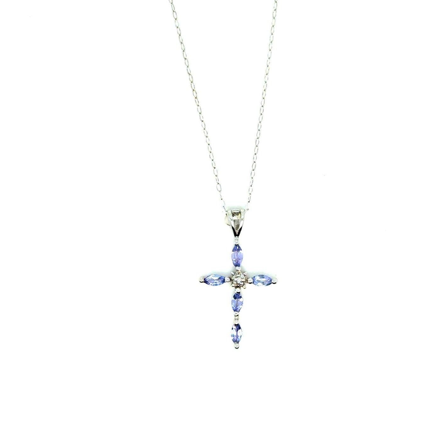 Delicate 10K Gold Tanzanite Cross Necklace
