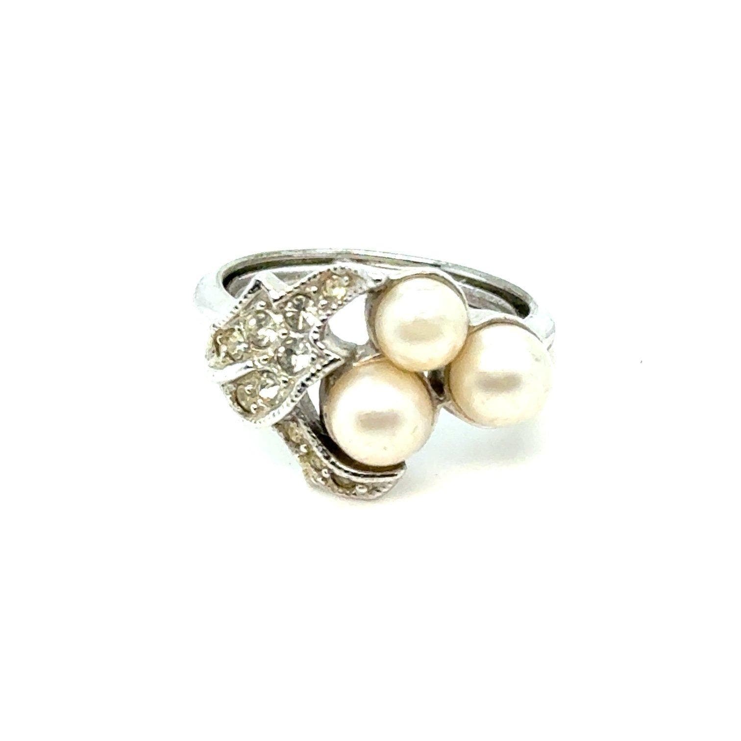 Avon White Pearls Silver Plated Band Ring