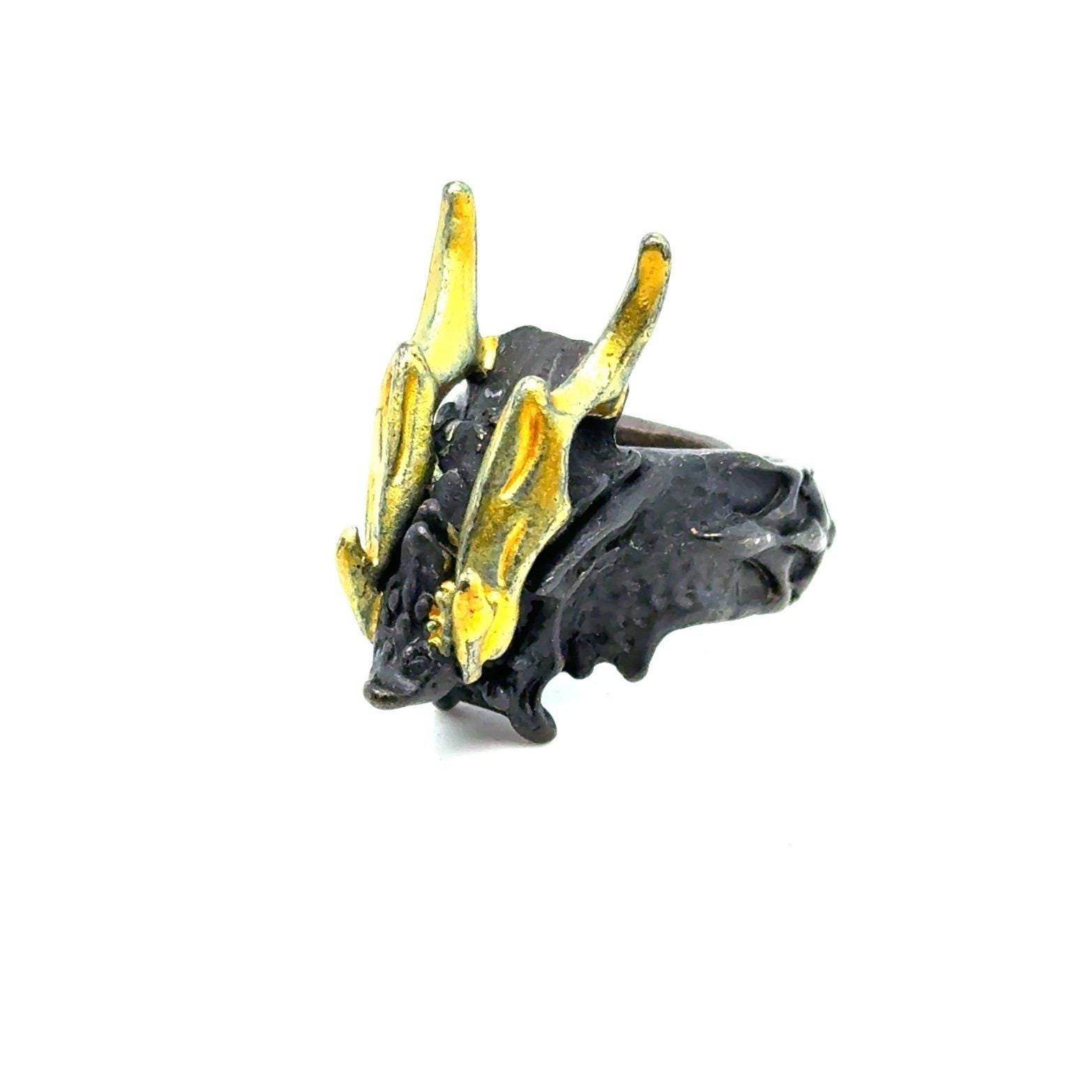 Black Band Yellow Accent Dragon Ring