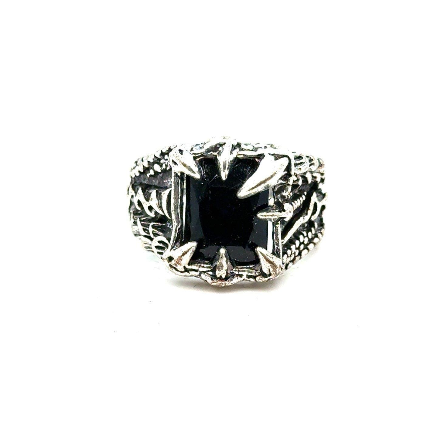 Silver Clawed Black Stone Ring