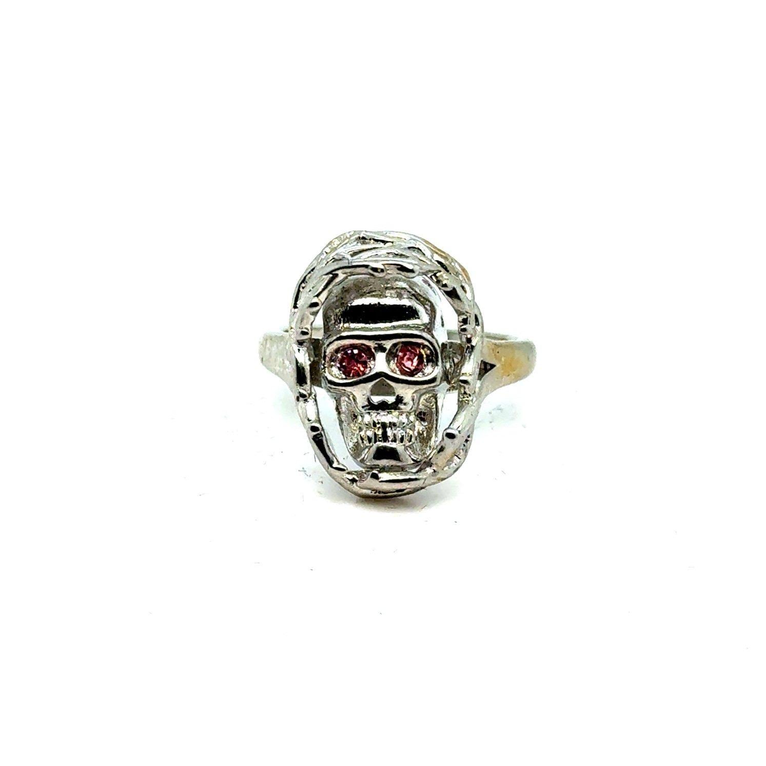 Pink Eyes Small Skull Ring