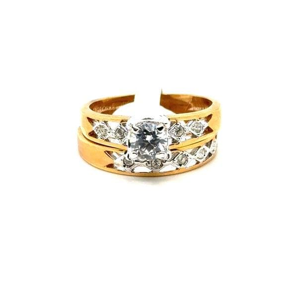 Gold and Silver Two-Tone CZ Engagement Ring Set