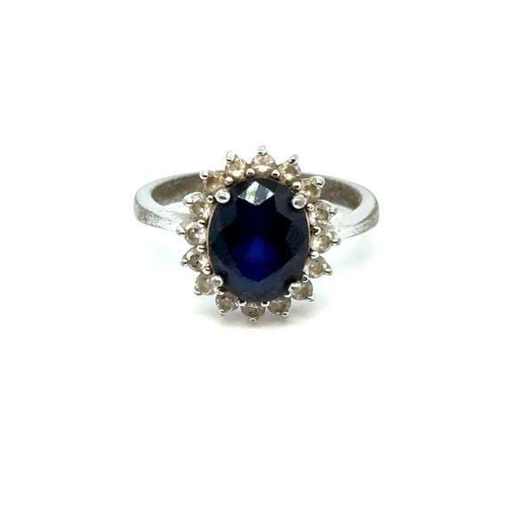 Classic Navy Sapphire Halo Ring - Women Jewelry