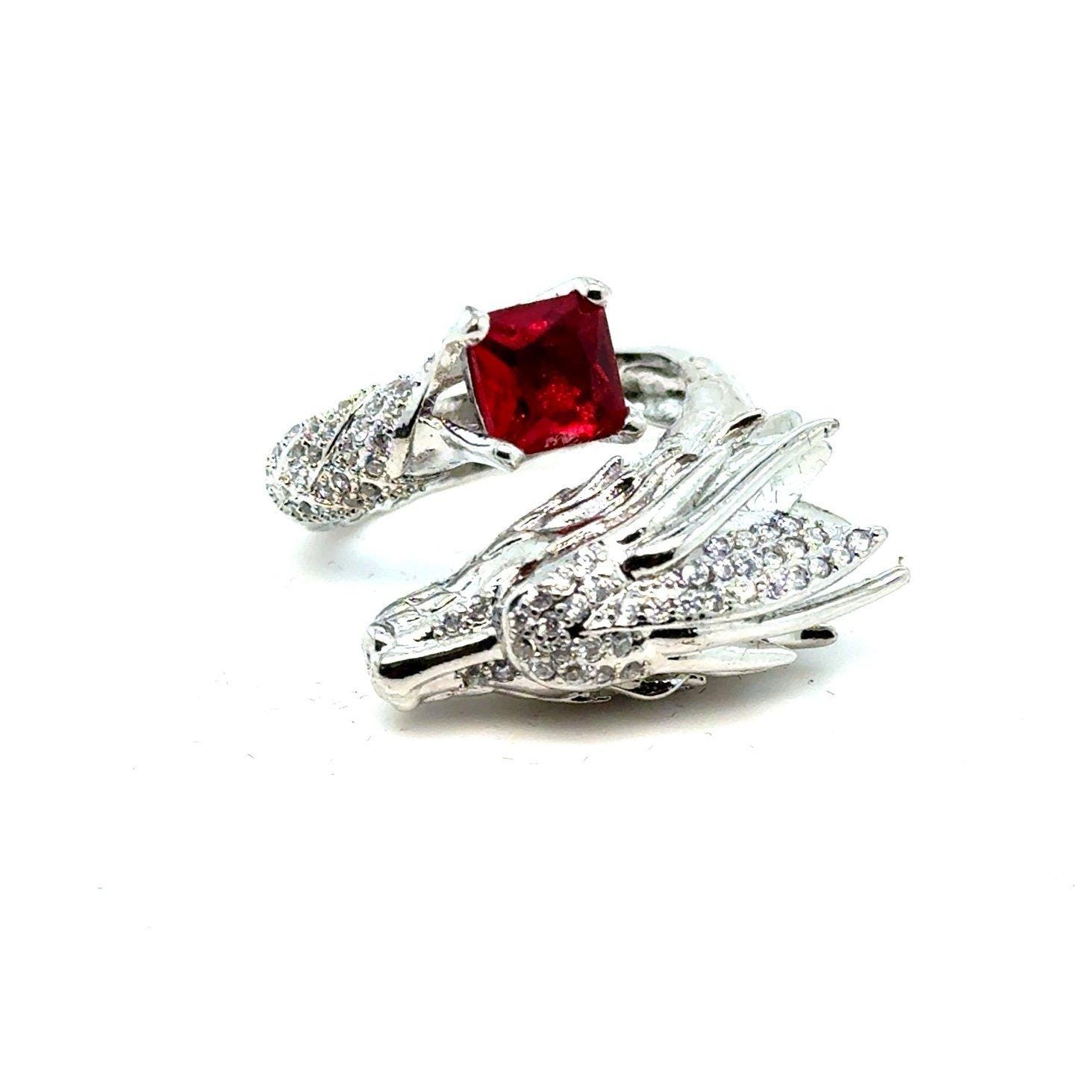 Pave Rhinestones with Garnet Colored Stone Tail and Eyes Ring