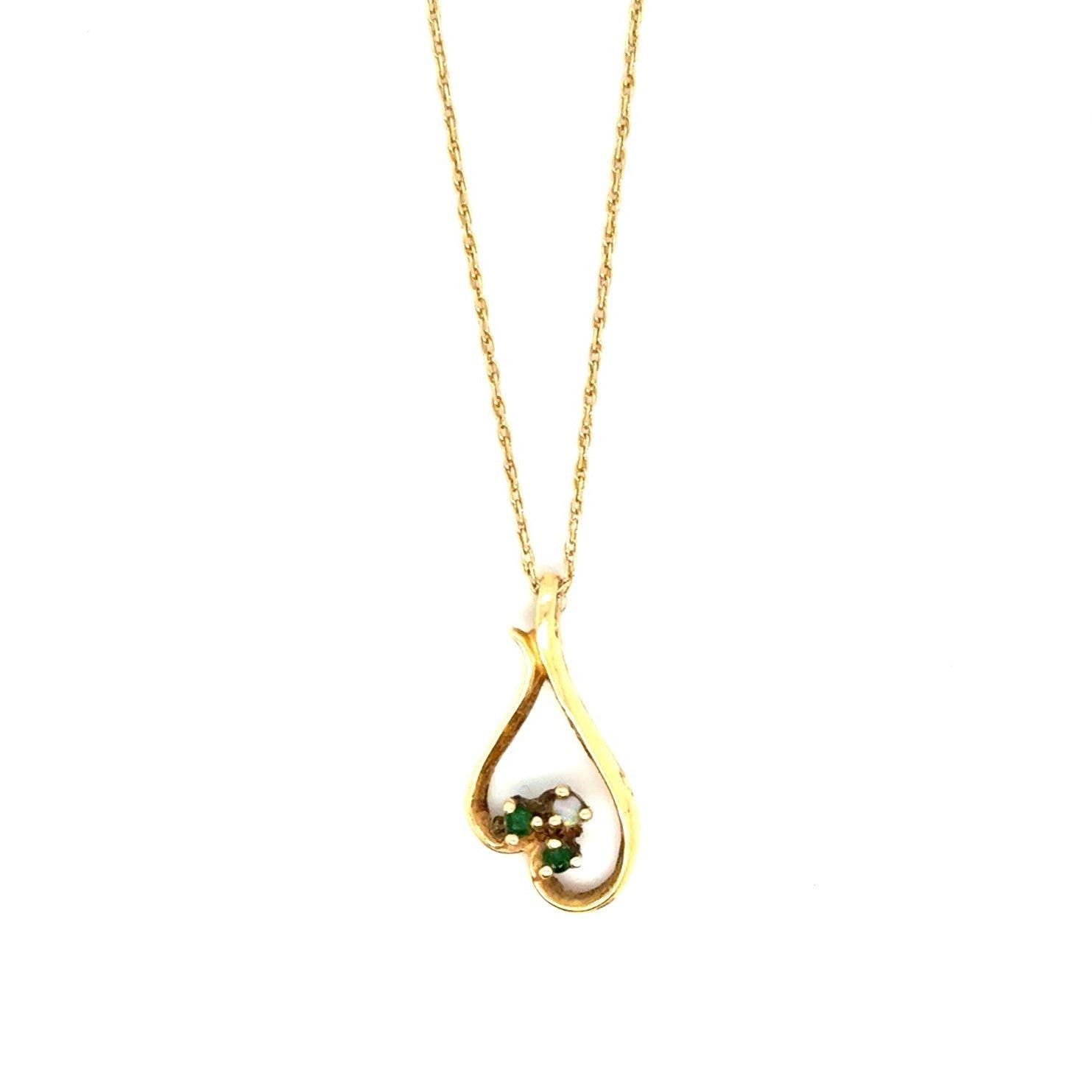14K Gold Emeralds/Opal Long Chain Necklace