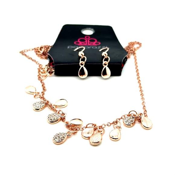 paparazzi Rose Gold Teardrop Dangle Necklace & Earrings Set